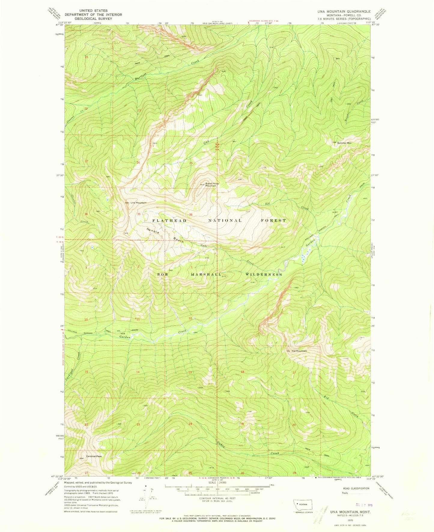 Classic USGS Una Mountain Montana 7.5'x7.5' Topo Map Image