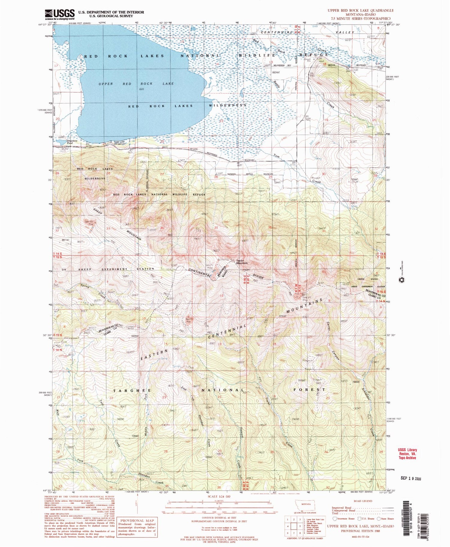 Classic USGS Upper Red Rock Lake Montana 7.5'x7.5' Topo Map Image