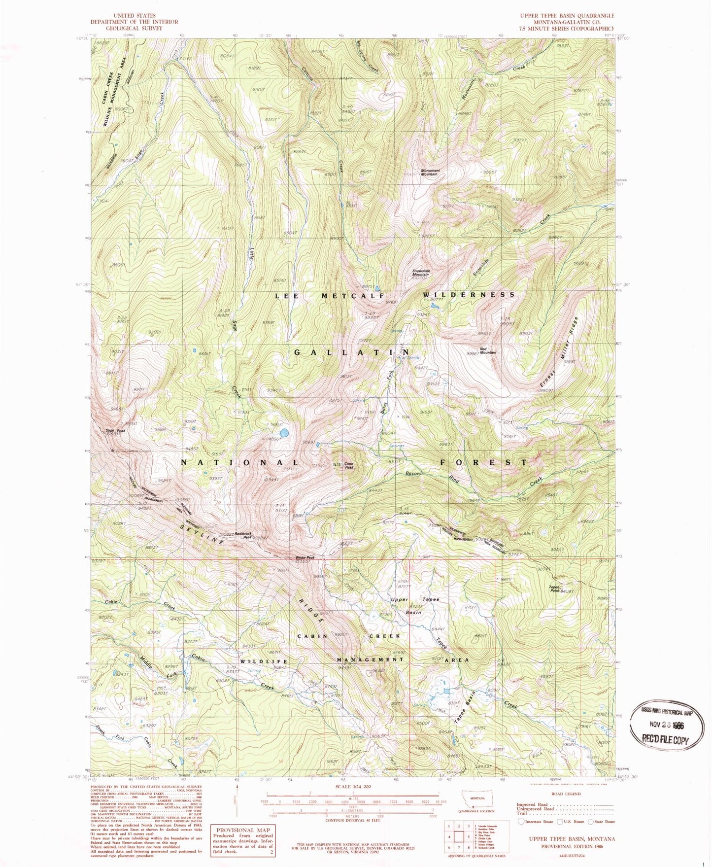 Classic USGS Upper Tepee Basin Montana 7.5'x7.5' Topo Map Image