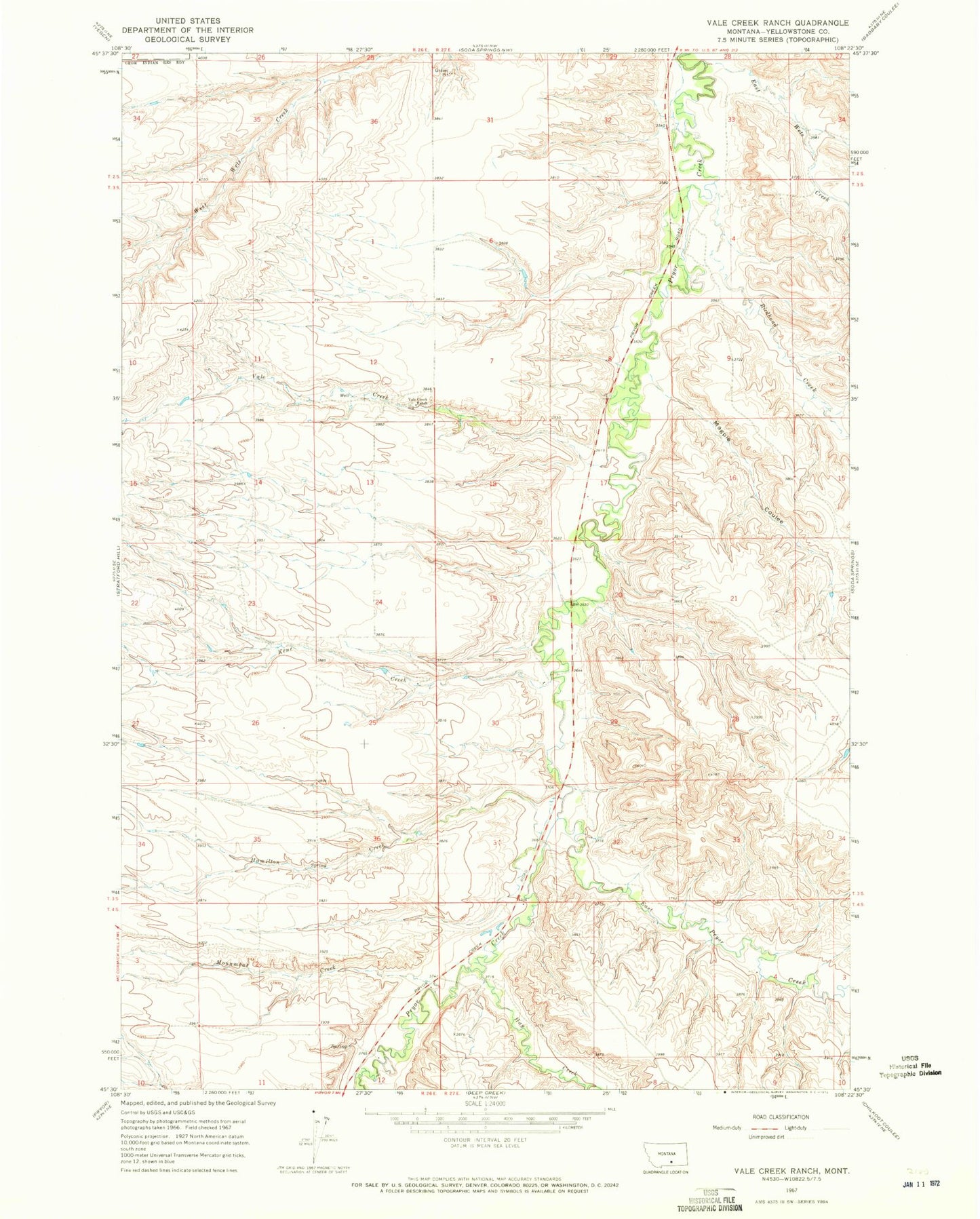 Classic USGS Vale Creek Ranch Montana 7.5'x7.5' Topo Map Image