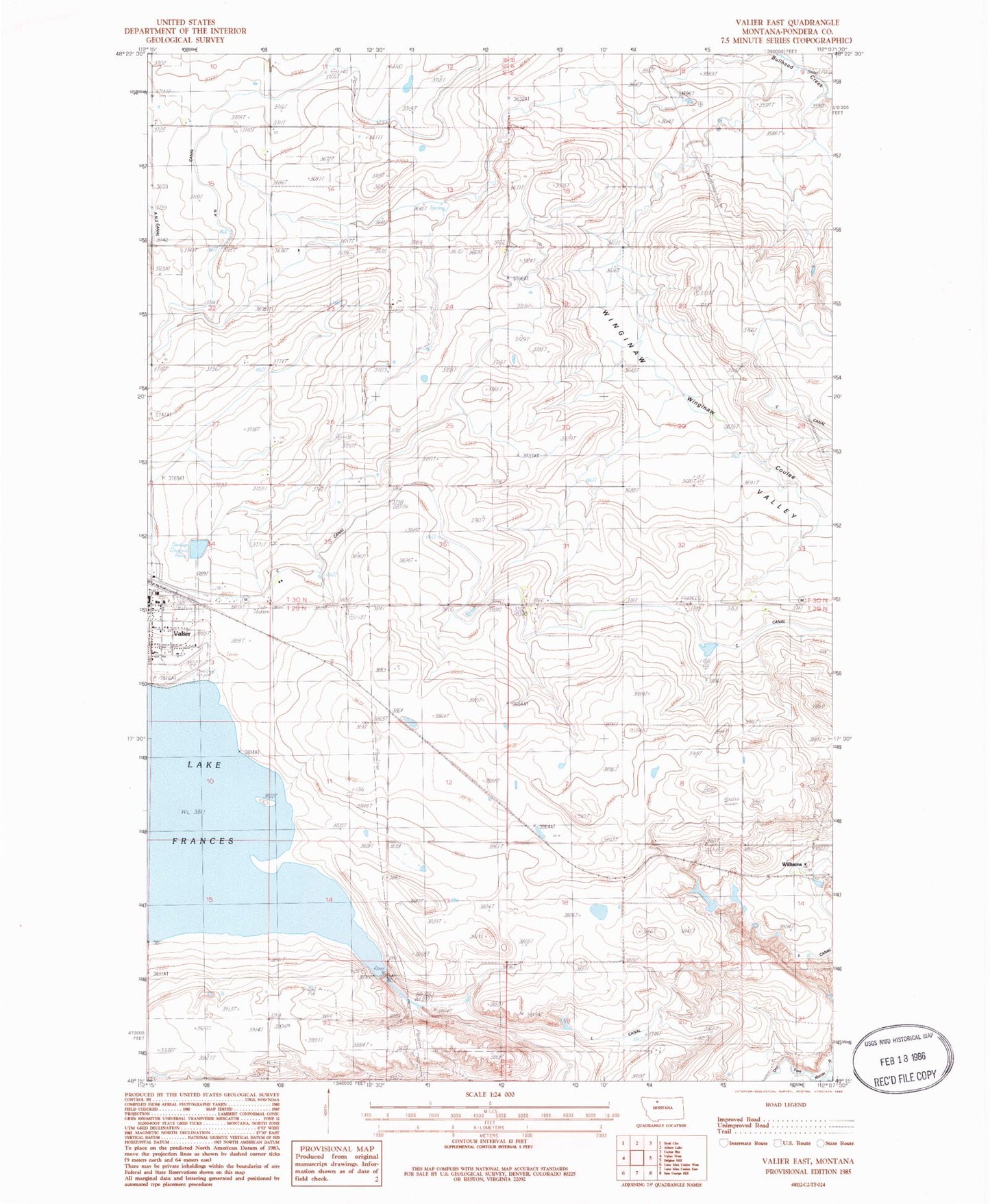 Classic USGS Valier East Montana 7.5'x7.5' Topo Map Image