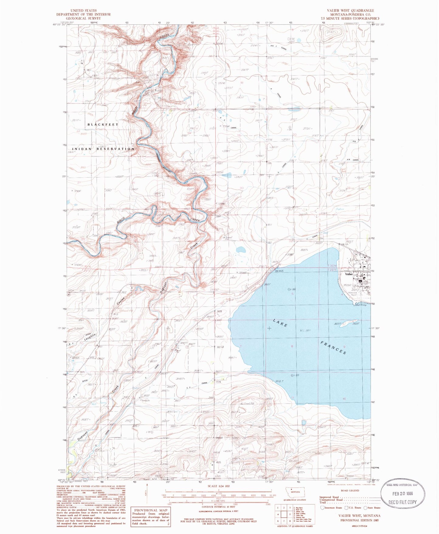 Classic USGS Valier West Montana 7.5'x7.5' Topo Map Image