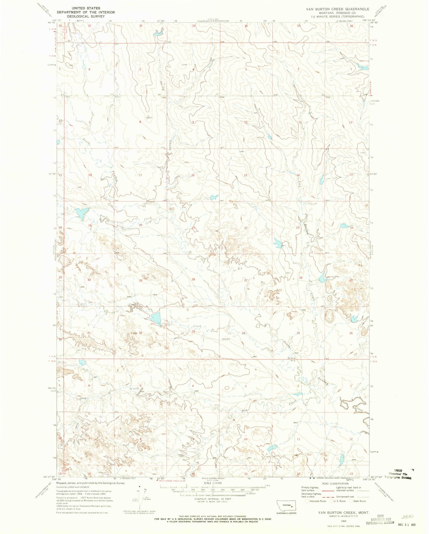 Classic USGS Van Burton Creek Montana 7.5'x7.5' Topo Map Image