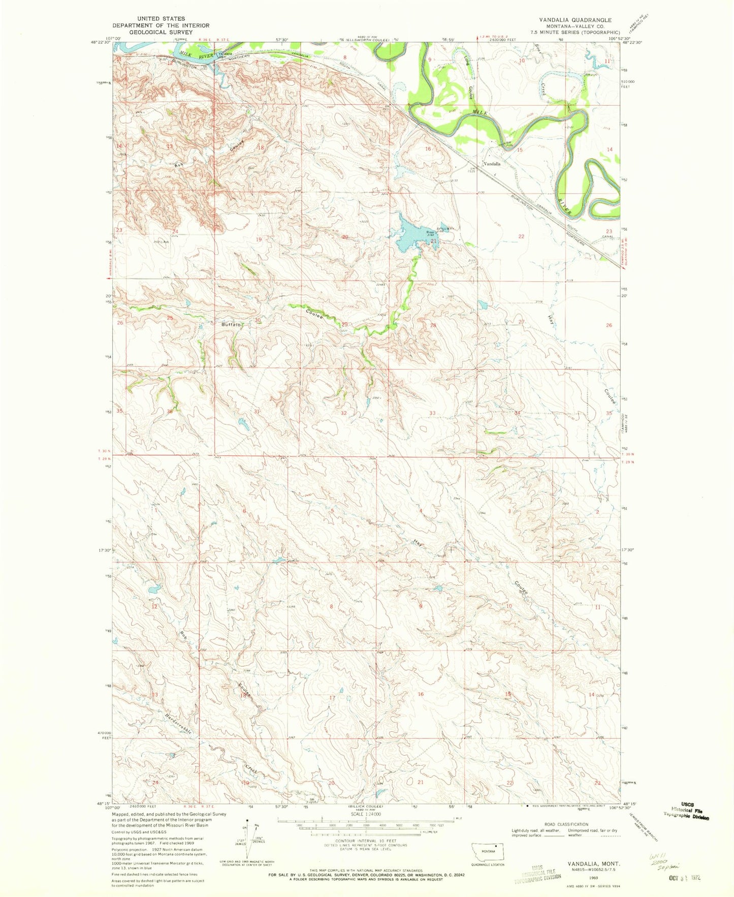 Classic USGS Vandalia Montana 7.5'x7.5' Topo Map Image