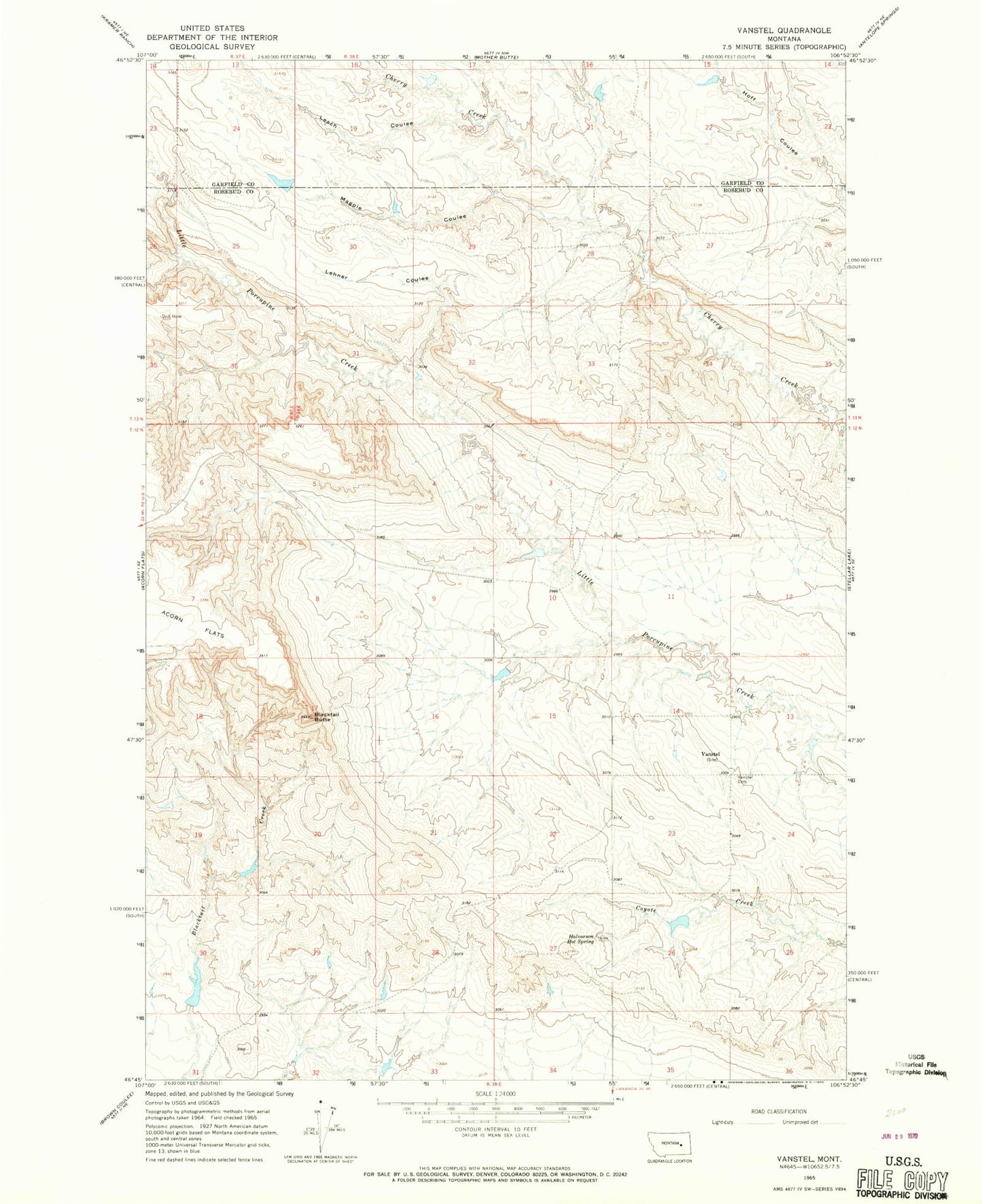 Classic USGS Vanstel Montana 7.5'x7.5' Topo Map Image