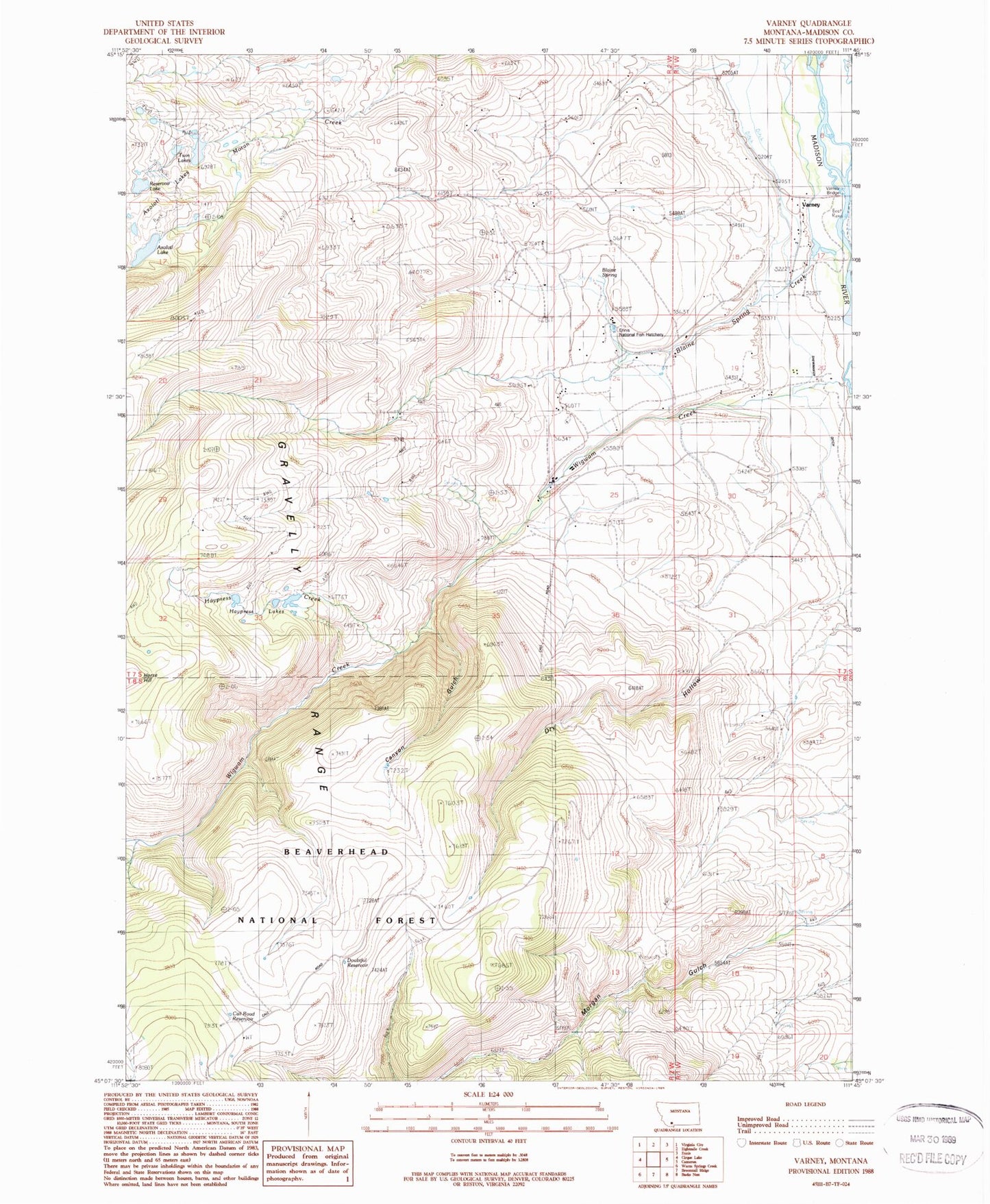 Classic USGS Varney Montana 7.5'x7.5' Topo Map Image