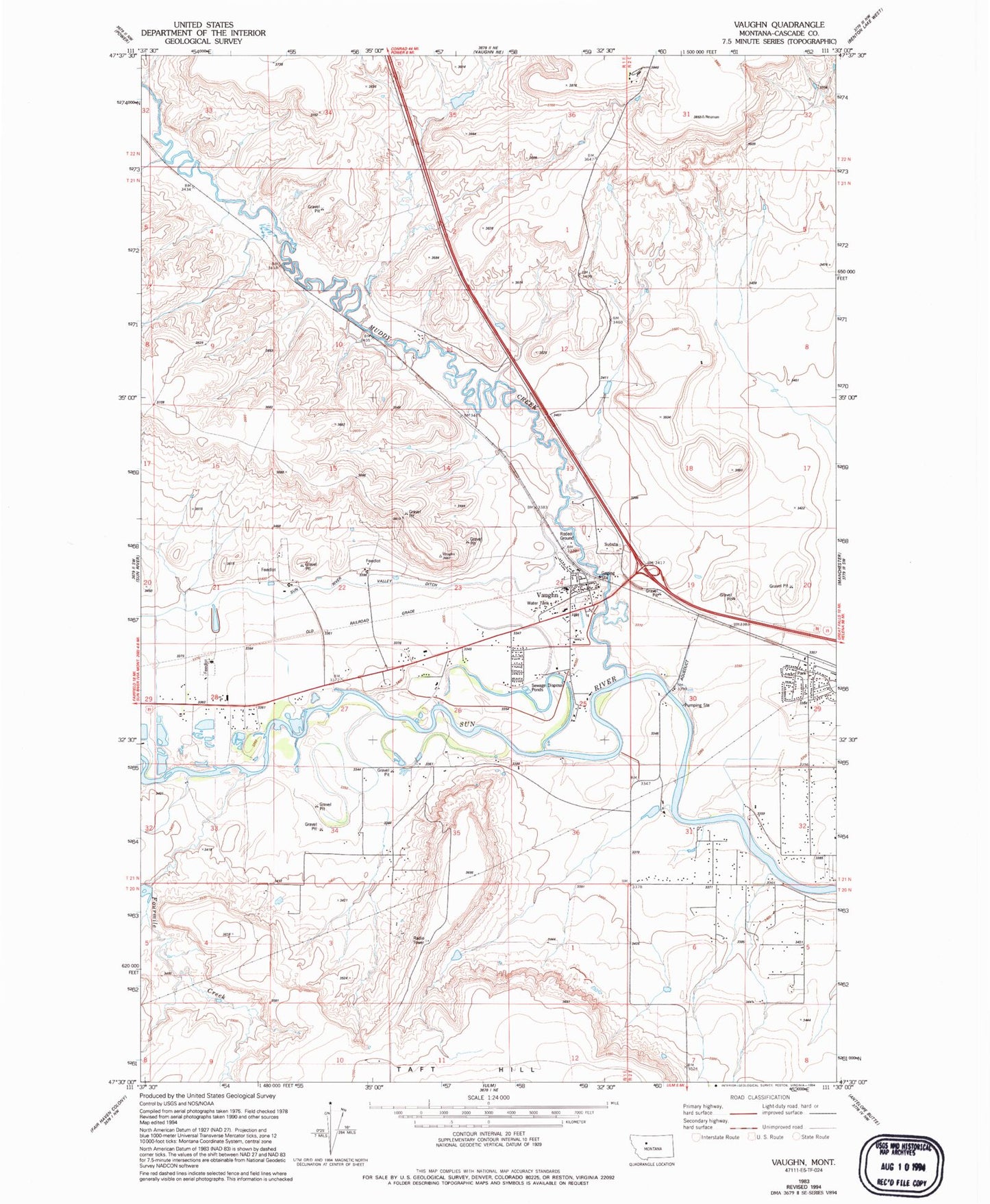 Classic USGS Vaughn Montana 7.5'x7.5' Topo Map Image