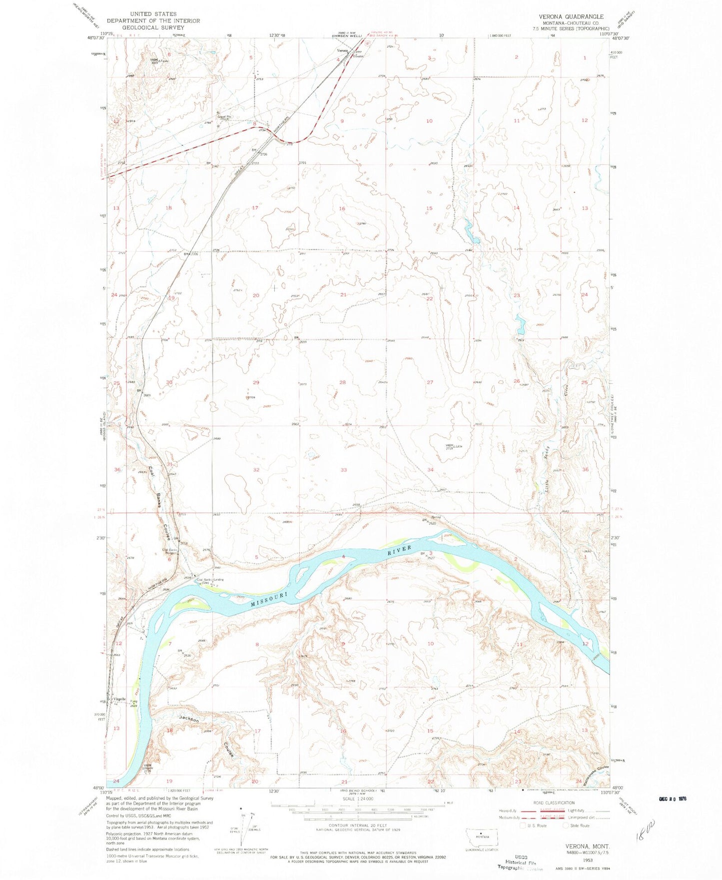 Classic USGS Verona Montana 7.5'x7.5' Topo Map Image