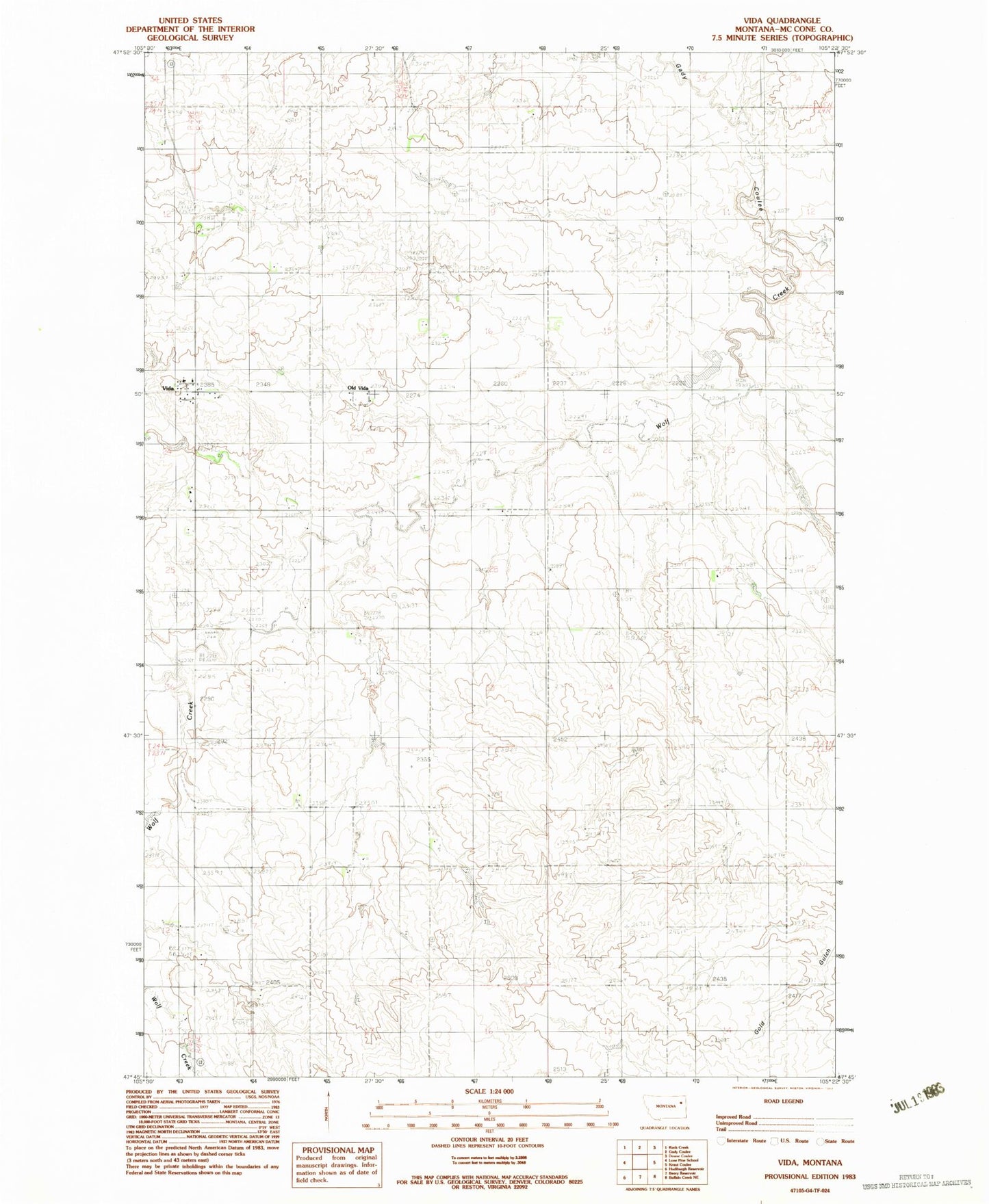Classic USGS Vida Montana 7.5'x7.5' Topo Map Image