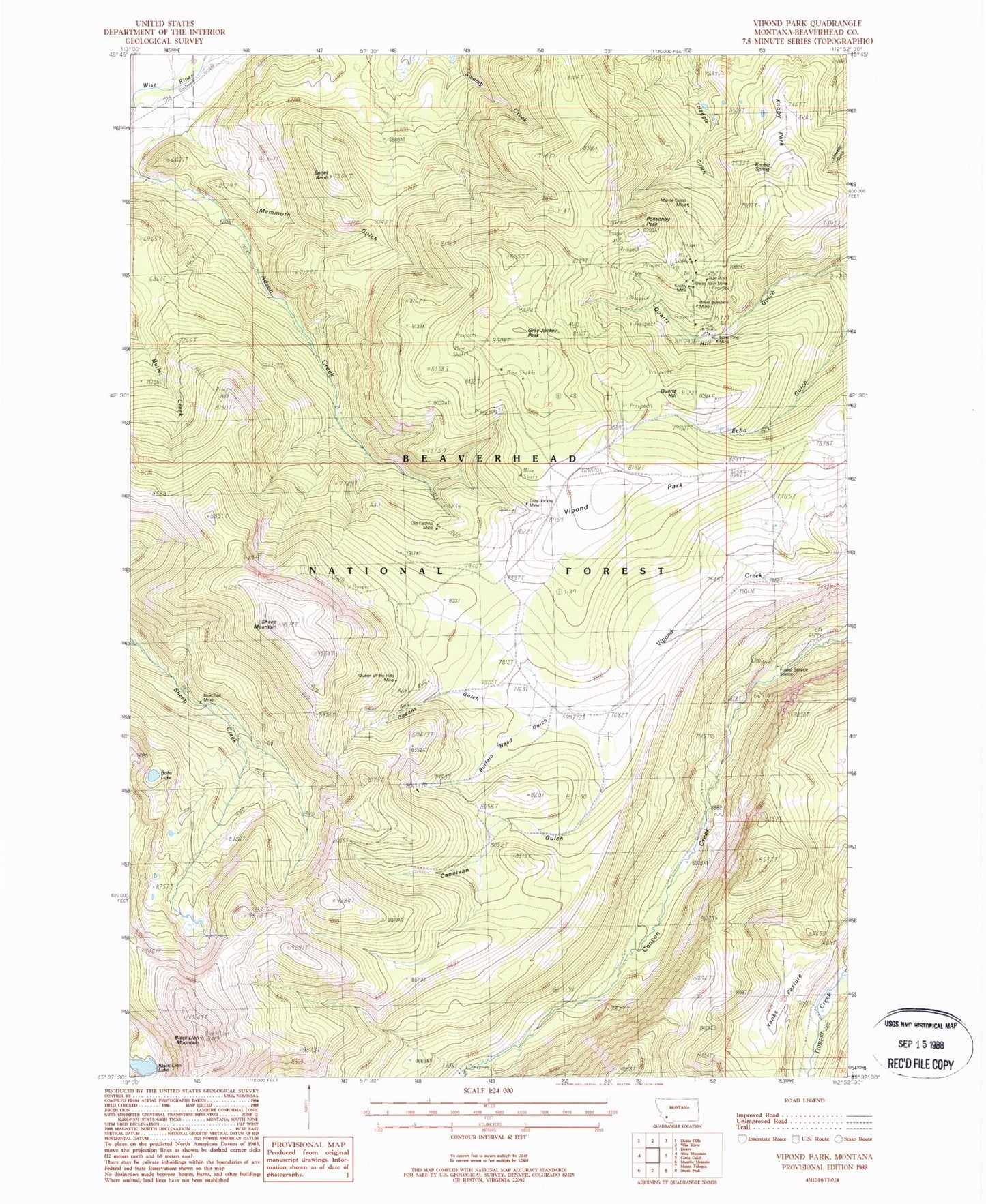 Classic USGS Vipond Park Montana 7.5'x7.5' Topo Map Image