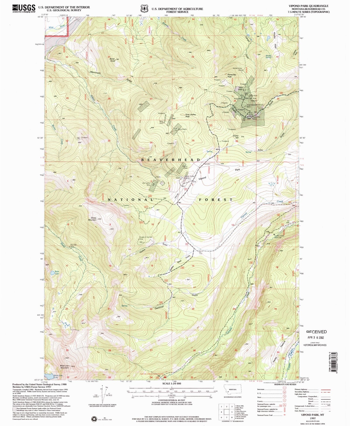 Classic USGS Vipond Park Montana 7.5'x7.5' Topo Map Image