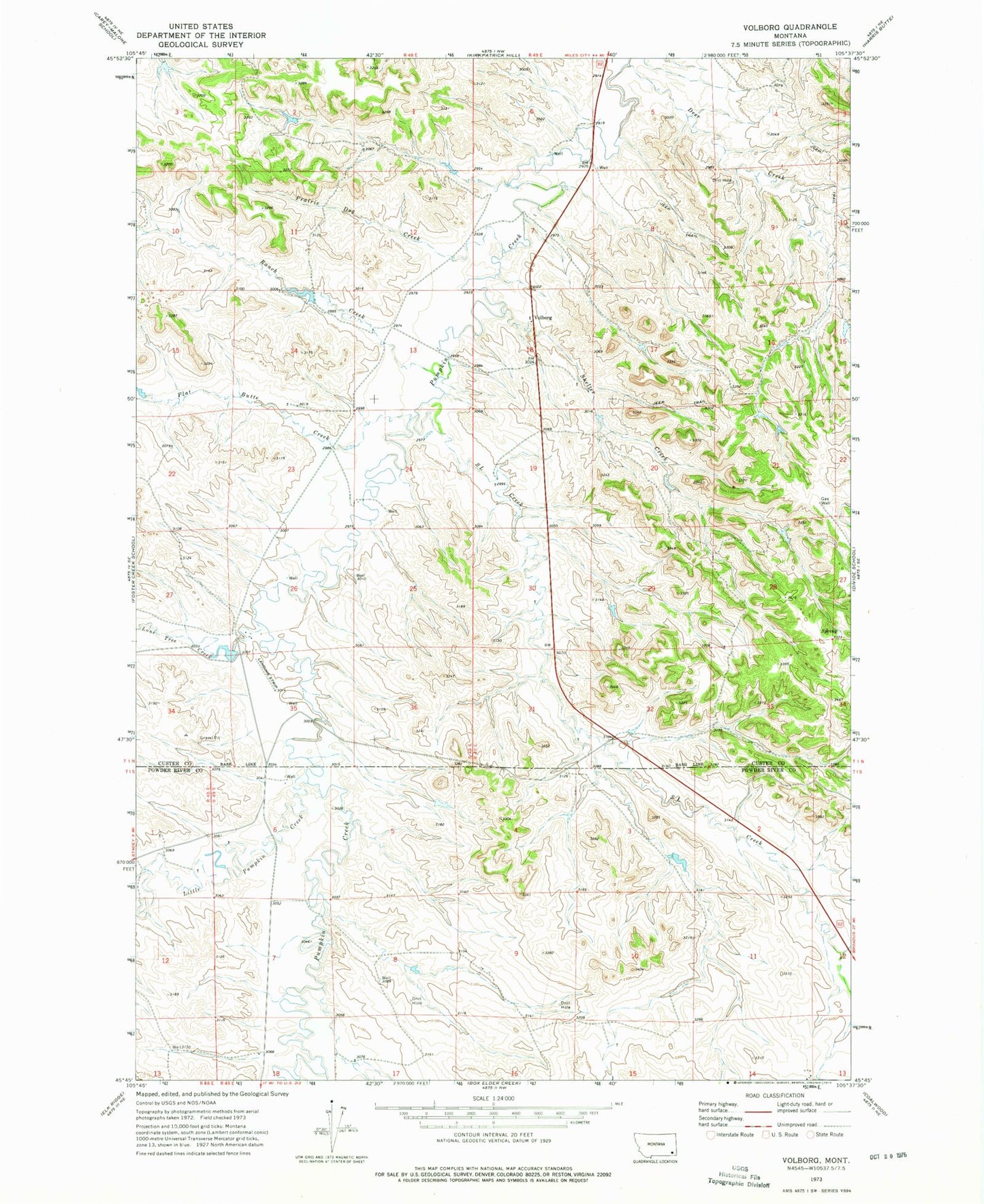 Classic USGS Volborg Montana 7.5'x7.5' Topo Map Image