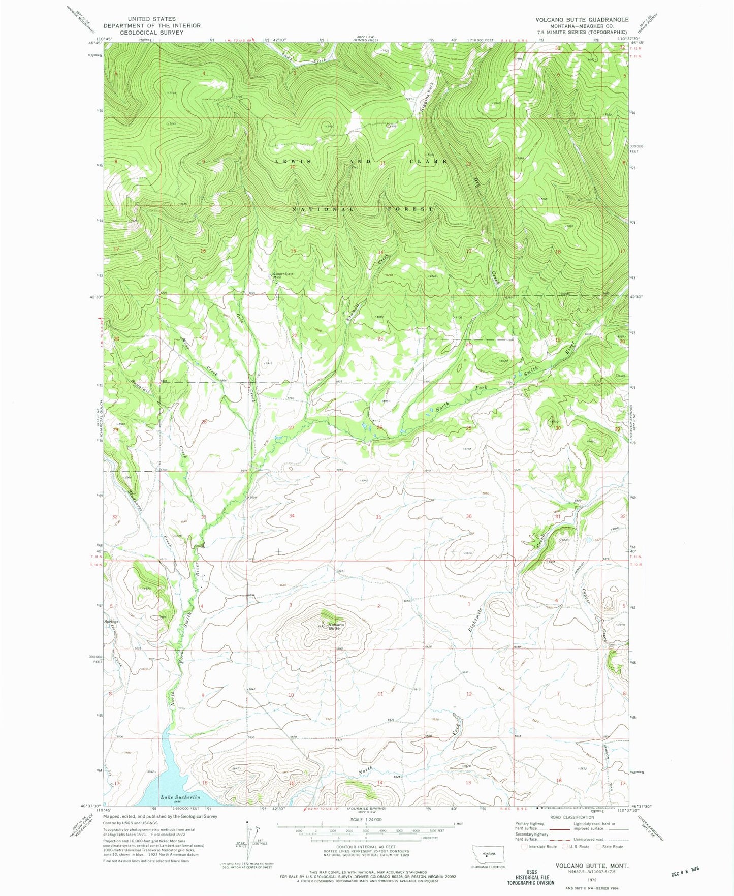 Classic USGS Volcano Butte Montana 7.5'x7.5' Topo Map Image