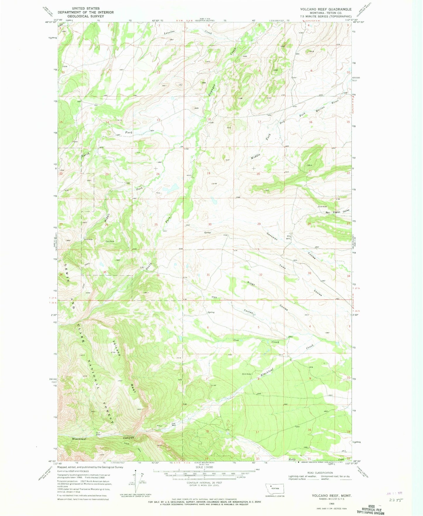 Classic USGS Volcano Reef Montana 7.5'x7.5' Topo Map Image