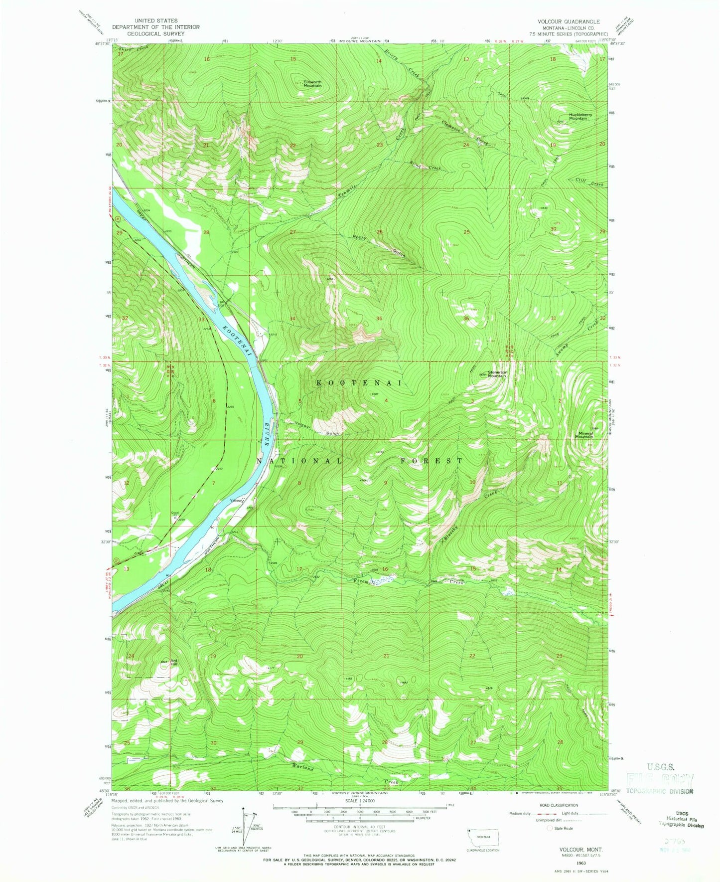 Classic USGS Volcour Gulch Montana 7.5'x7.5' Topo Map Image