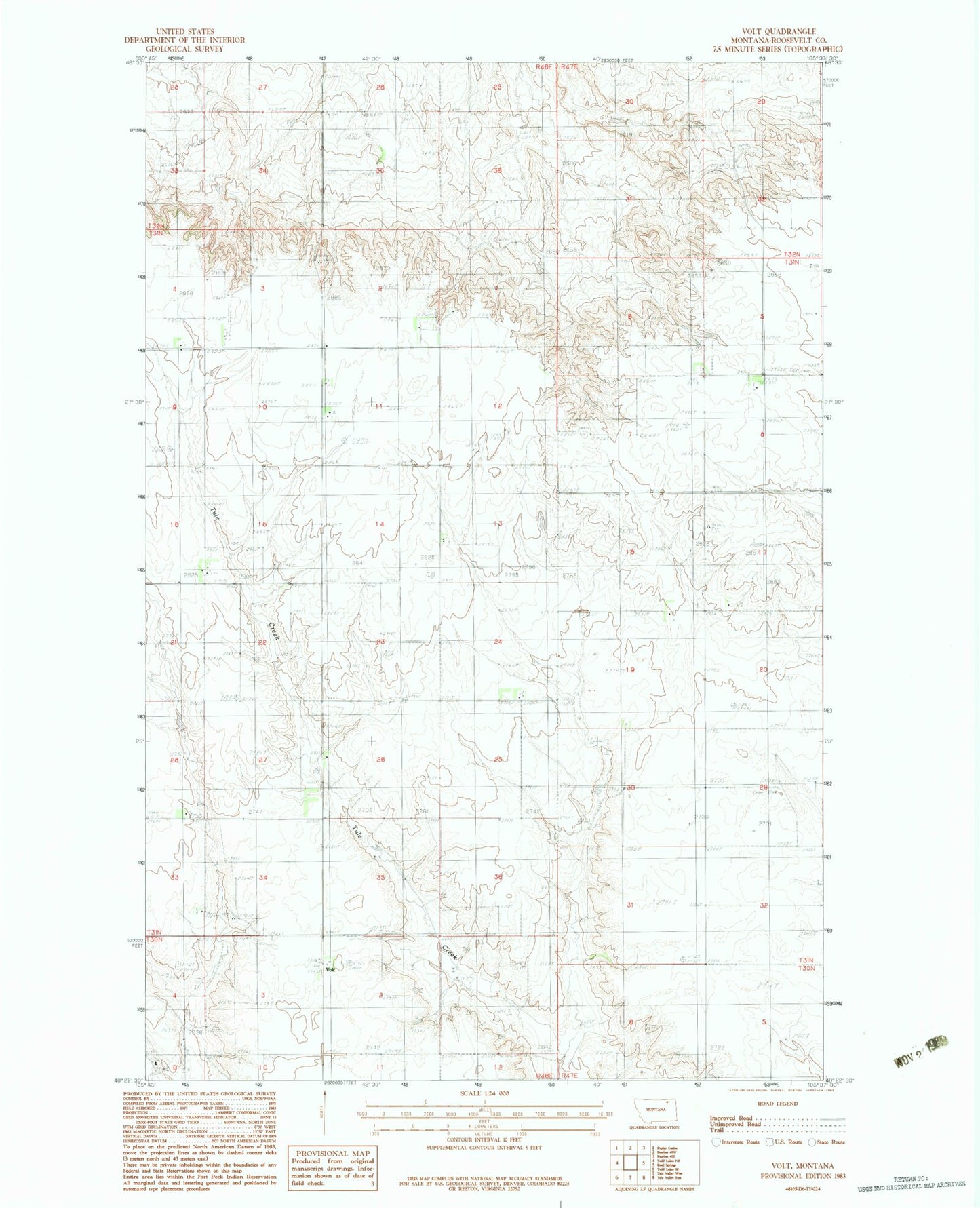 Classic USGS Volt Montana 7.5'x7.5' Topo Map Image