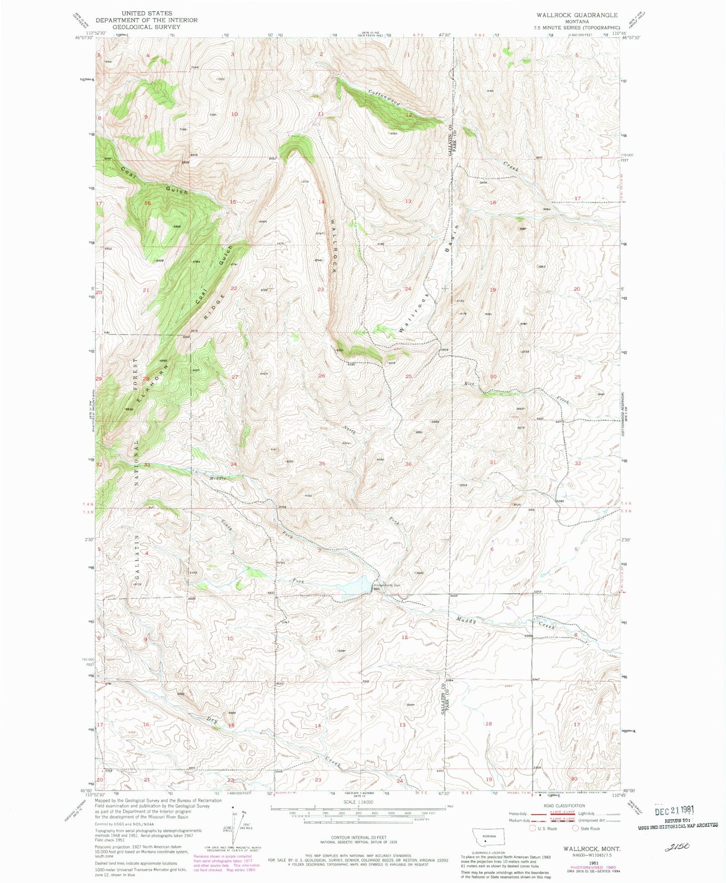 Classic USGS Wallrock Montana 7.5'x7.5' Topo Map Image