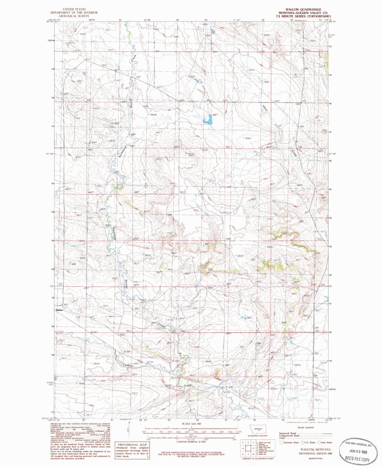 Classic USGS Wallum Montana 7.5'x7.5' Topo Map Image