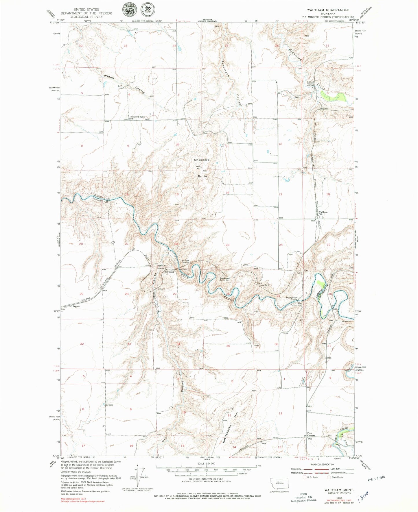 Classic USGS Waltham Montana 7.5'x7.5' Topo Map Image