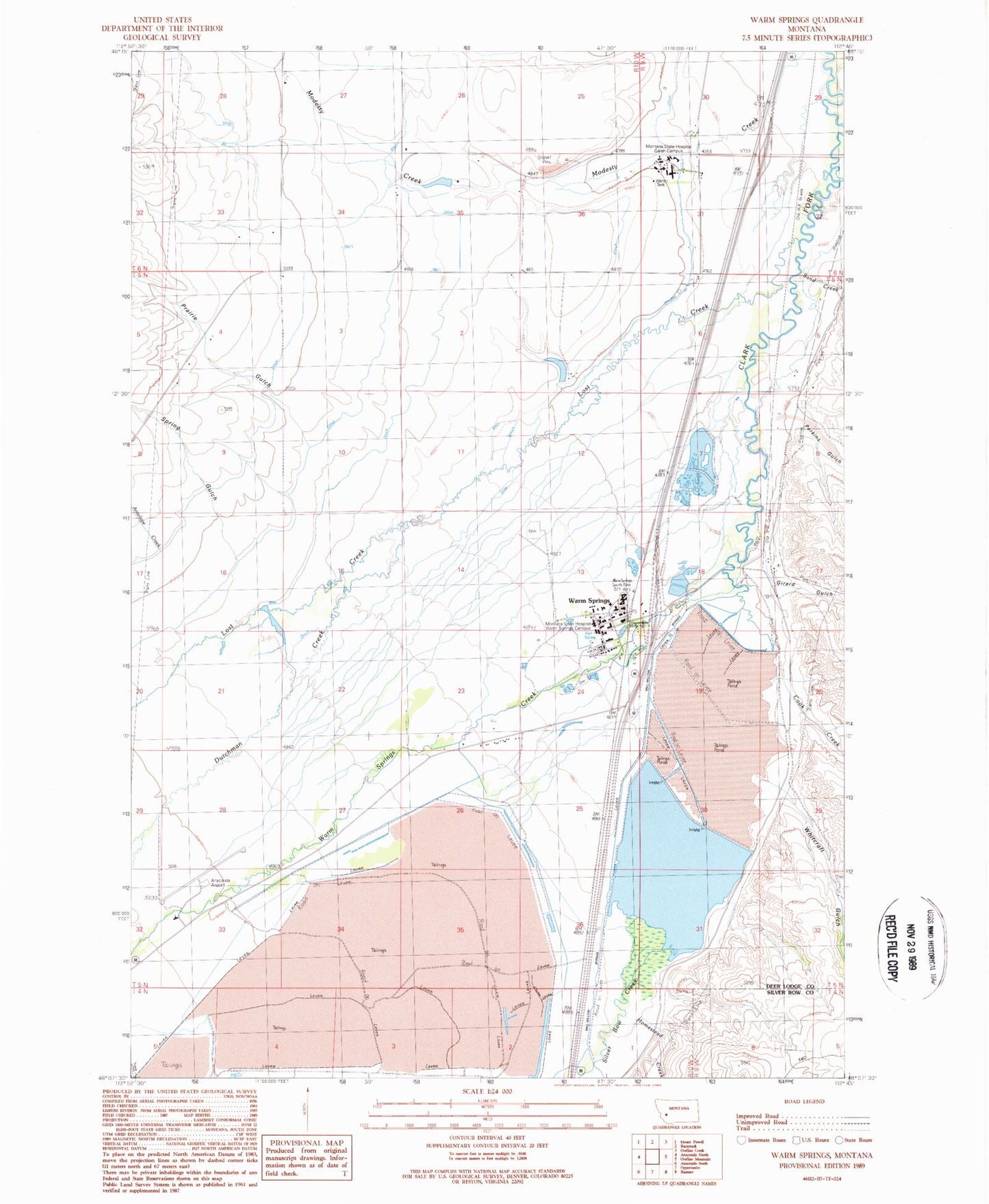 Classic USGS Warm Springs Montana 7.5'x7.5' Topo Map Image