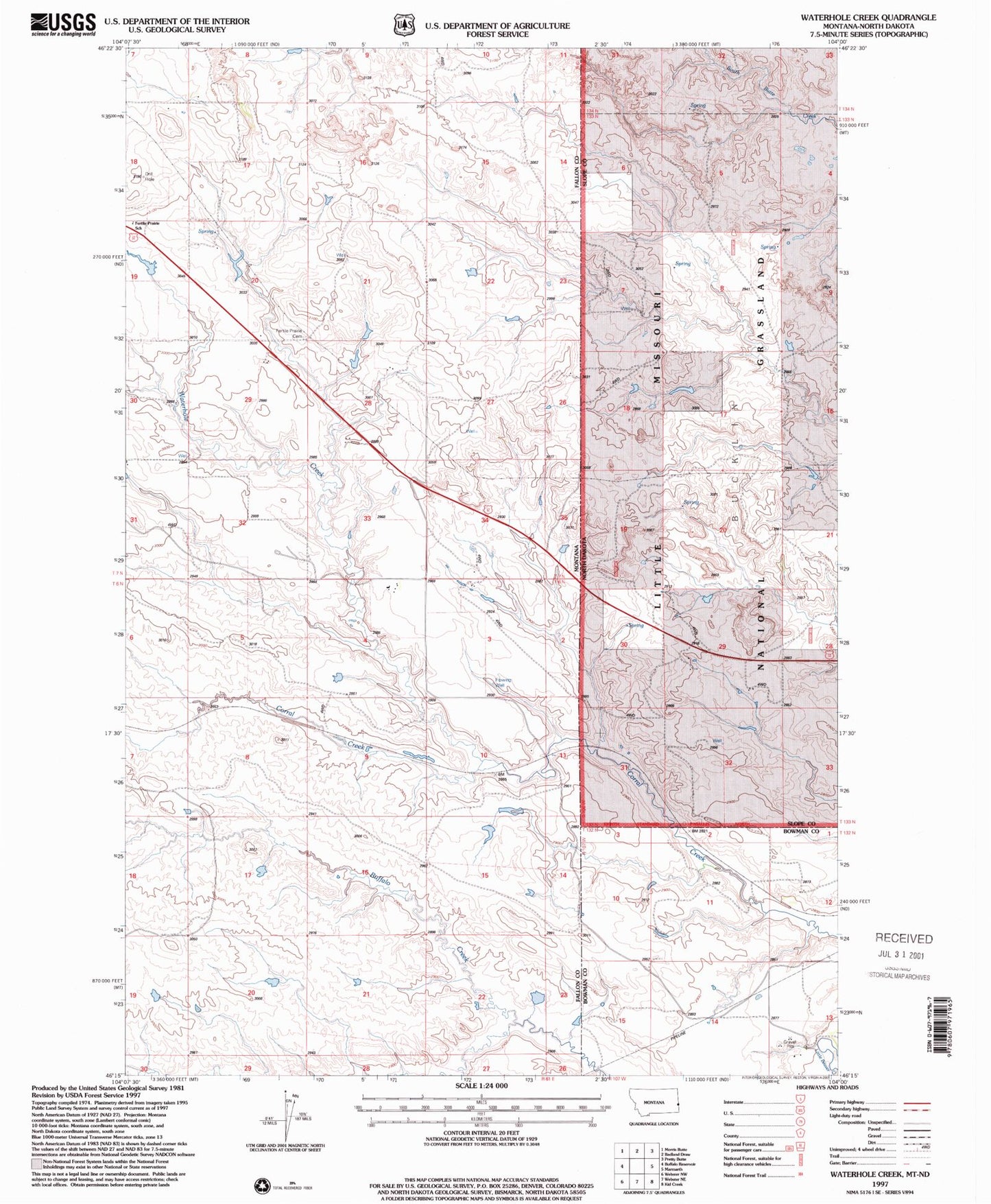 Classic USGS Waterhole Creek Montana 7.5'x7.5' Topo Map Image