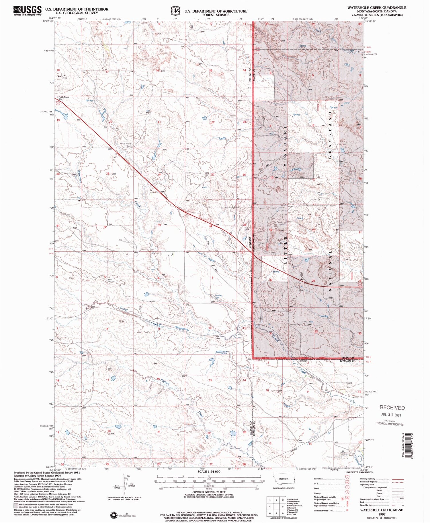 Classic USGS Waterhole Creek Montana 7.5'x7.5' Topo Map Image