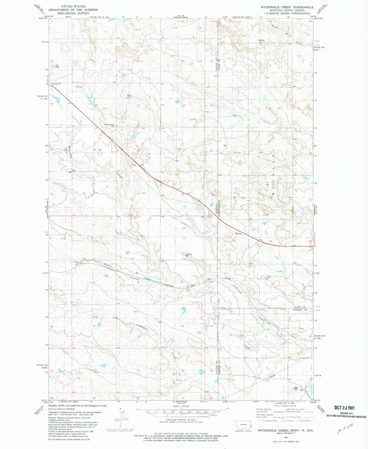 Classic USGS Waterhole Creek Montana 7.5'x7.5' Topo Map Image