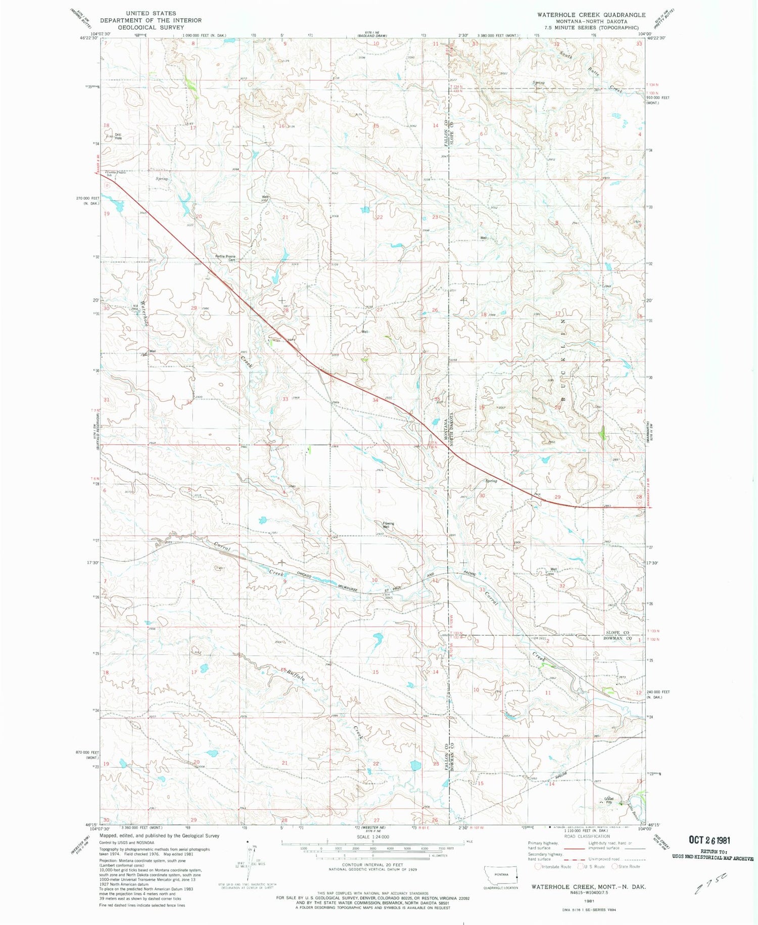 Classic USGS Waterhole Creek Montana 7.5'x7.5' Topo Map Image
