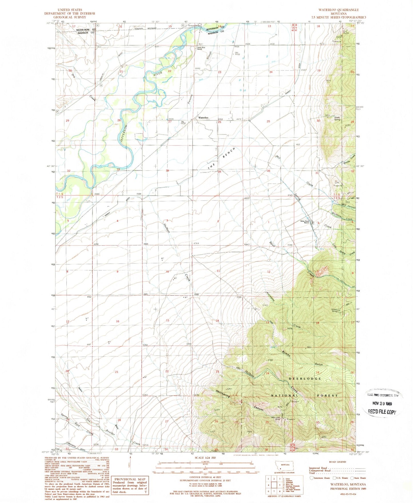 Classic USGS Waterloo Montana 7.5'x7.5' Topo Map Image
