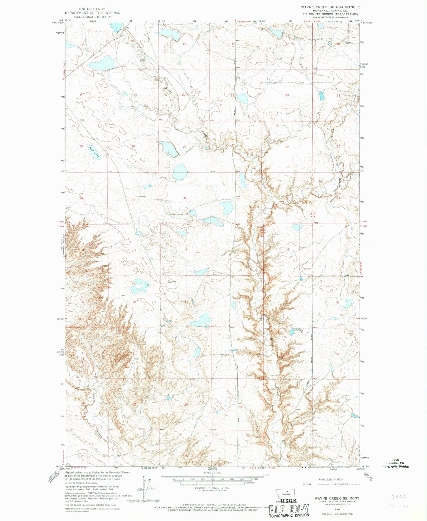 Classic USGS Wayne Creek SE Montana 7.5'x7.5' Topo Map Image