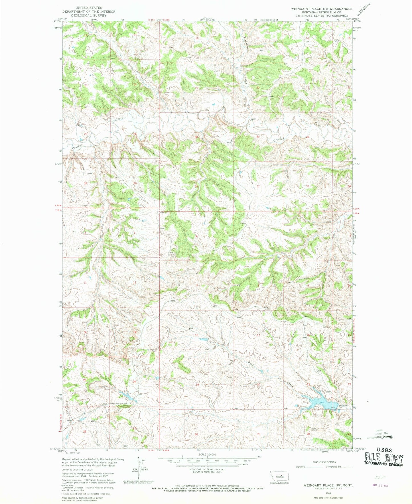 Classic USGS Weingart Place NW Montana 7.5'x7.5' Topo Map Image