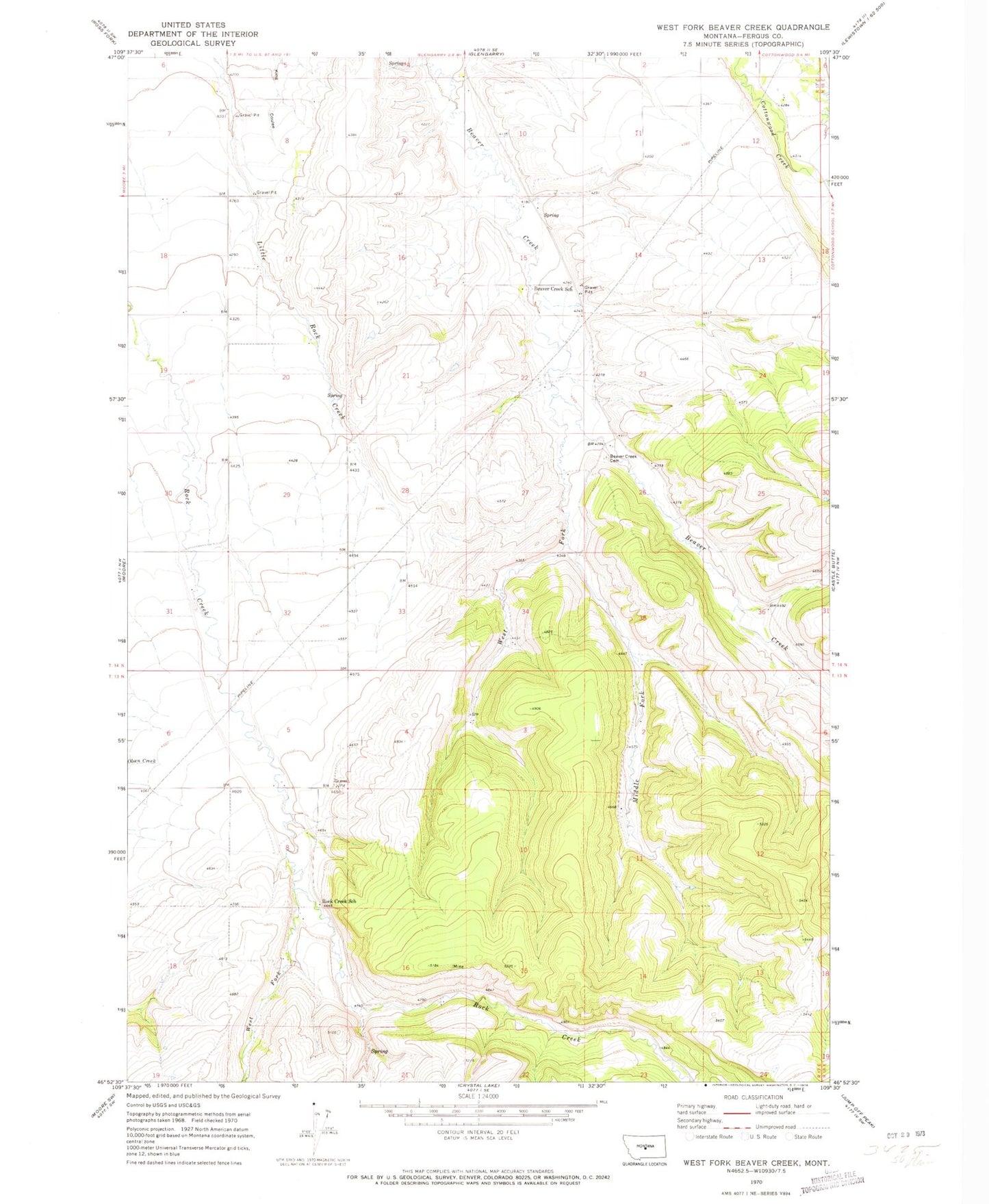 Classic USGS West Fork Beaver Creek Montana 7.5'x7.5' Topo Map Image