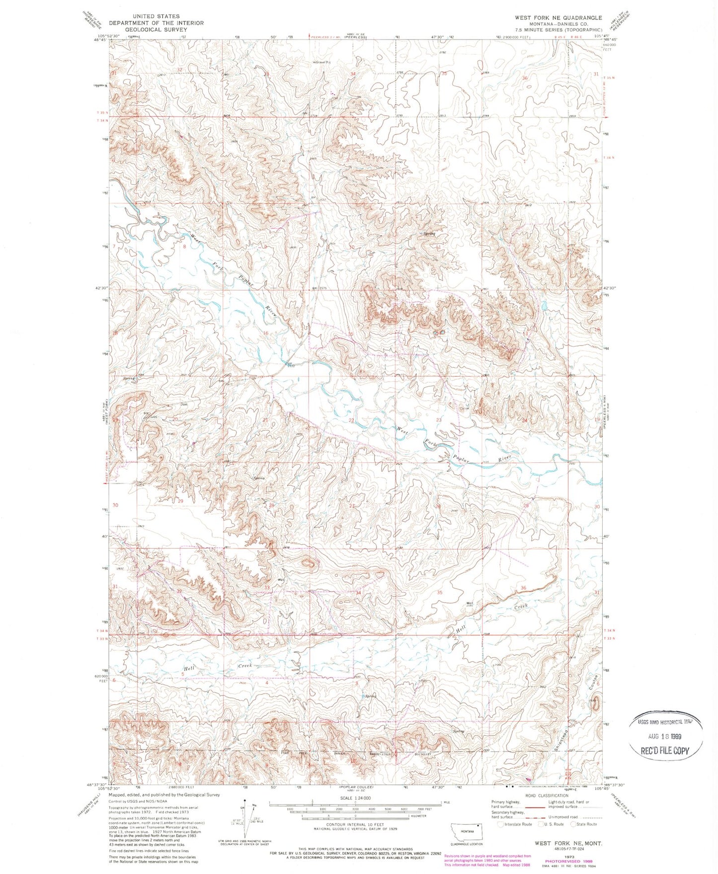 Classic USGS West Fork NE Montana 7.5'x7.5' Topo Map Image