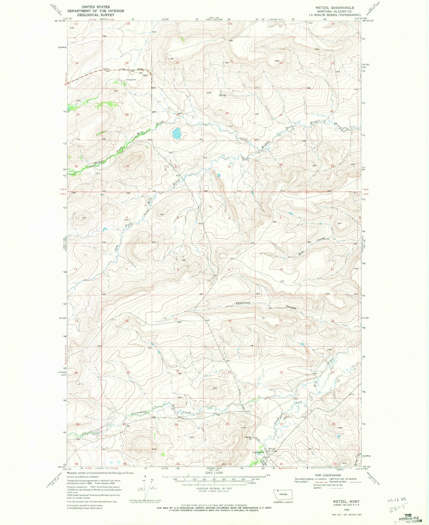 Classic USGS Wetzel Montana 7.5'x7.5' Topo Map Image