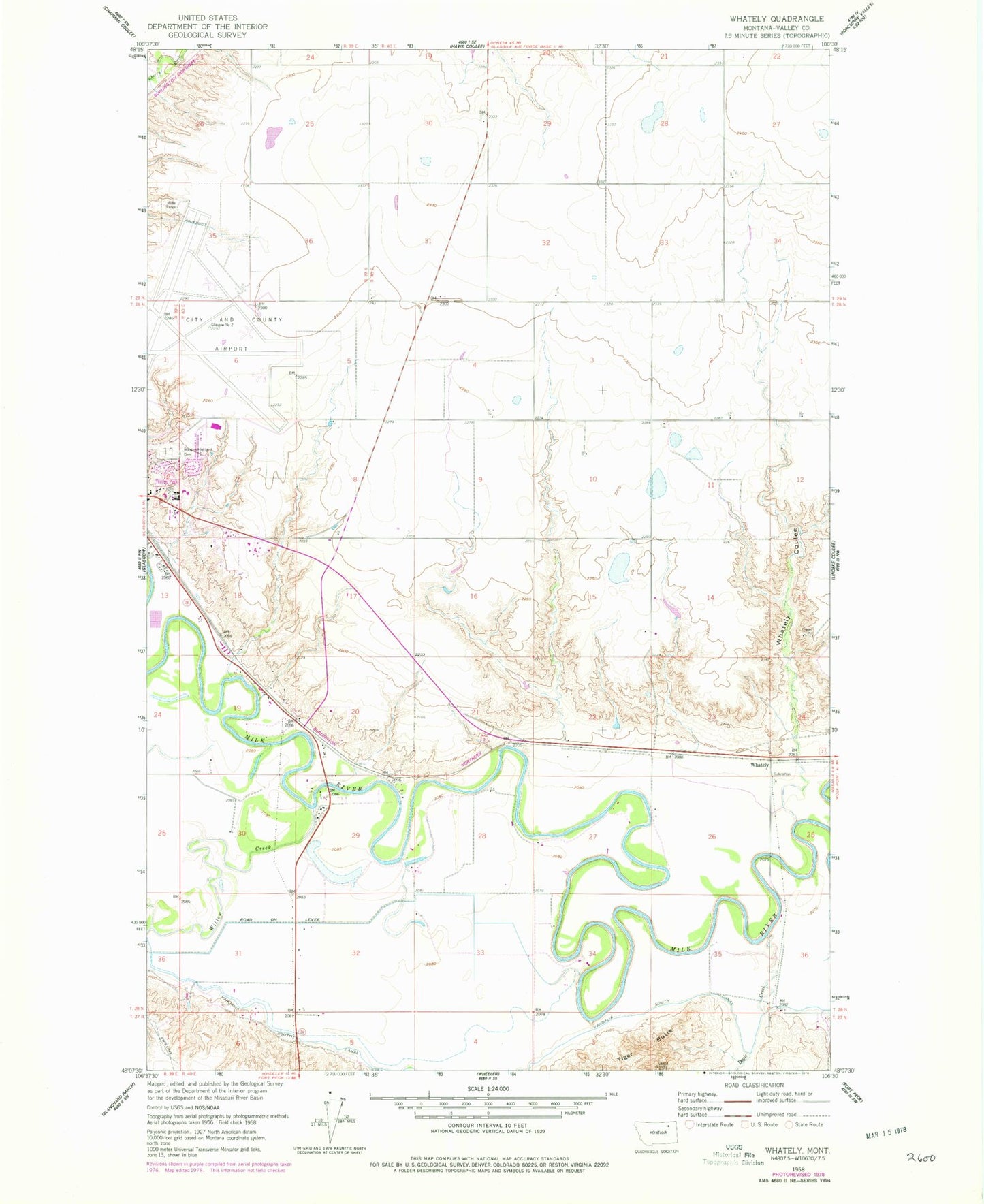 Classic USGS Whately Montana 7.5'x7.5' Topo Map Image