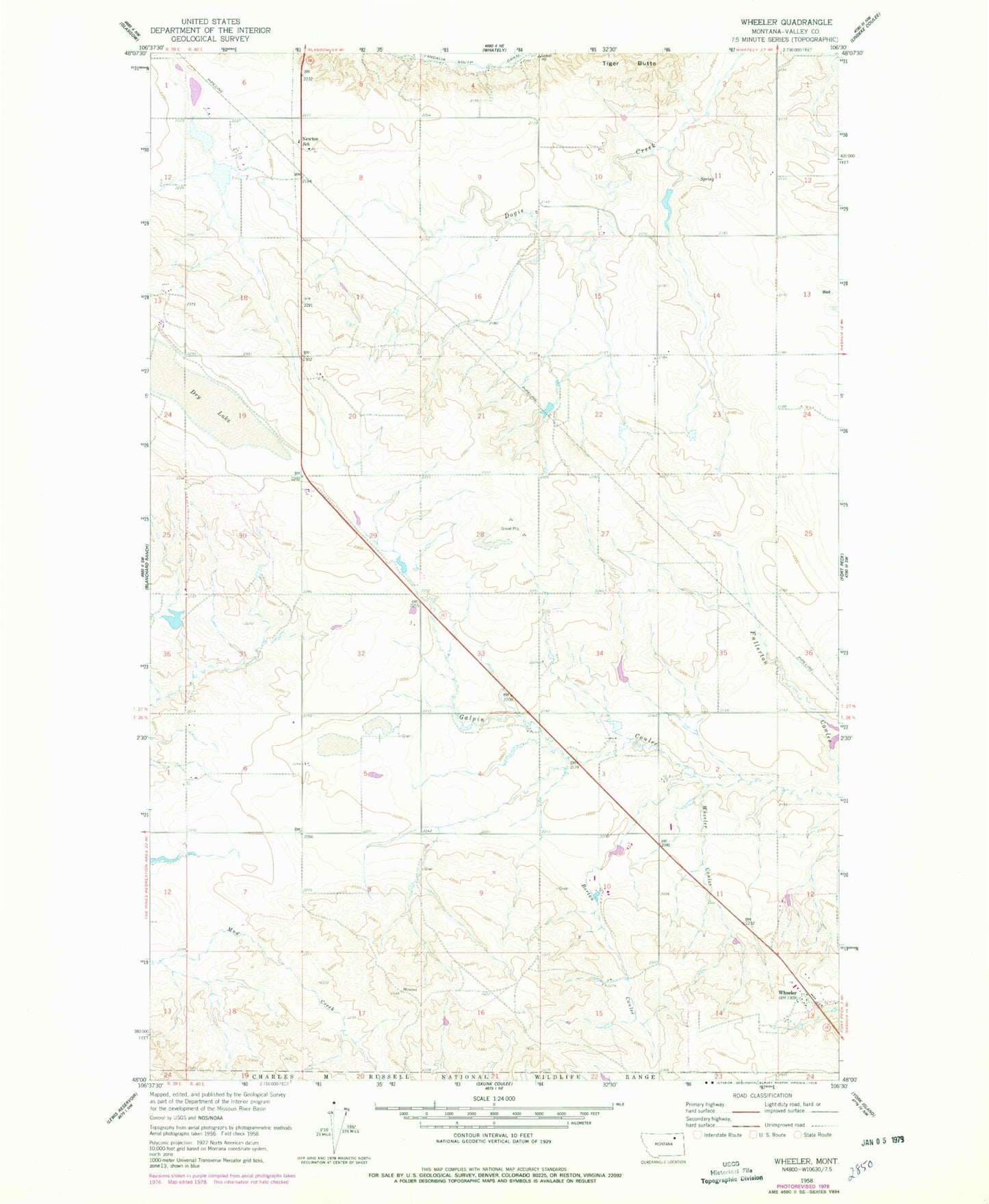 Classic USGS Wheeler Montana 7.5'x7.5' Topo Map Image