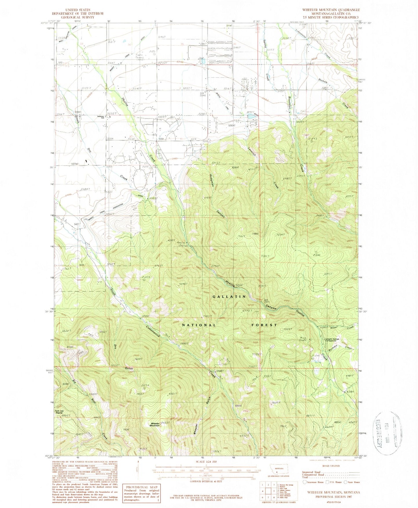Classic USGS Wheeler Mountain Montana 7.5'x7.5' Topo Map Image