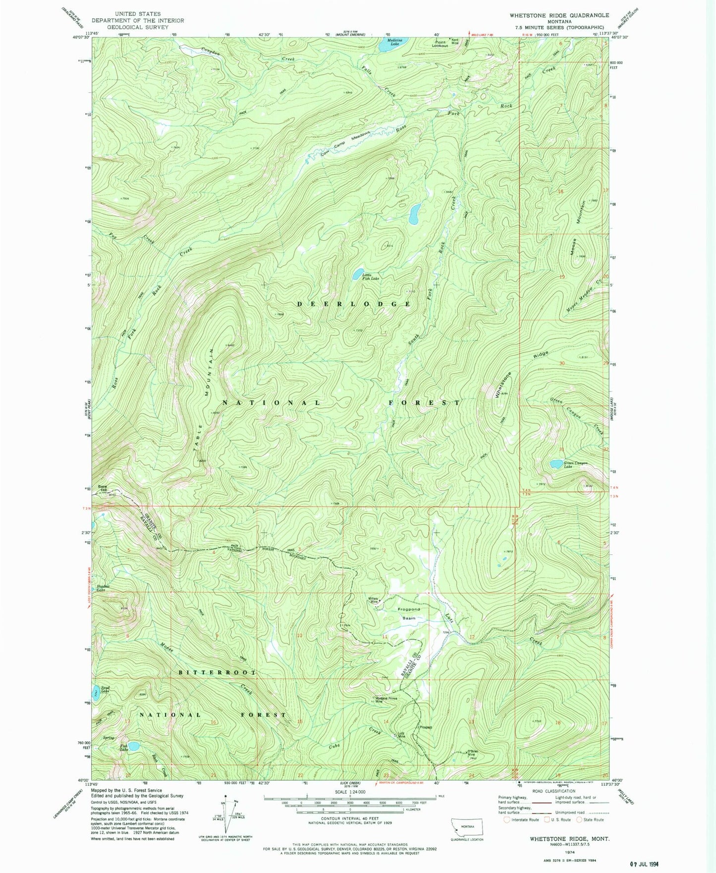 Classic USGS Whetstone Ridge Montana 7.5'x7.5' Topo Map Image