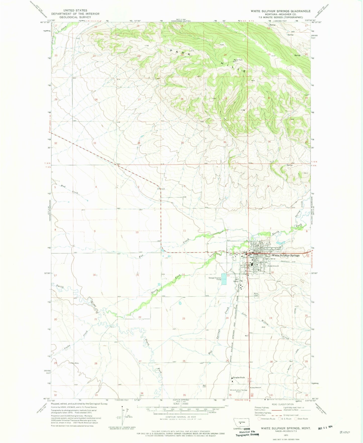 Classic USGS White Sulphur Springs Montana 7.5'x7.5' Topo Map Image