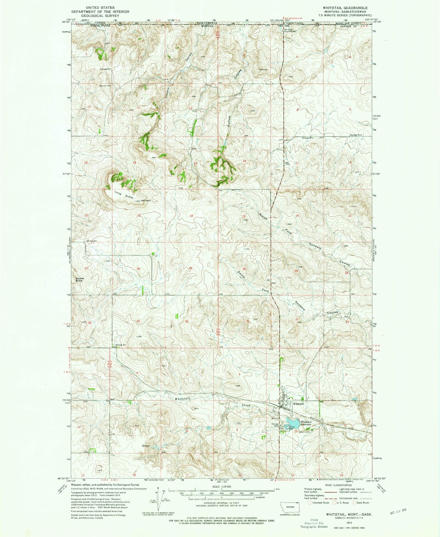 Classic USGS Whitetail Montana 7.5'x7.5' Topo Map Image