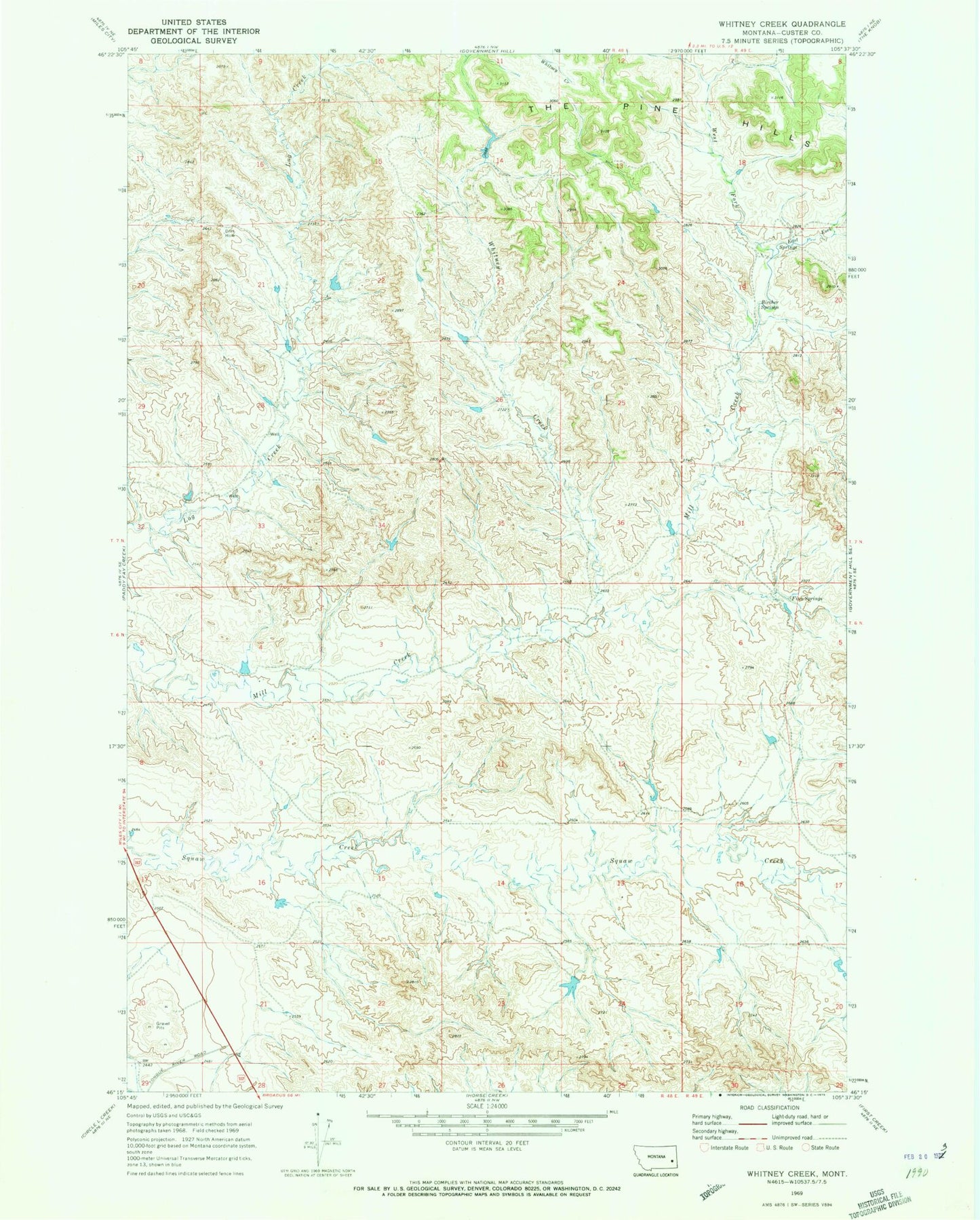 Classic USGS Whitney Creek Montana 7.5'x7.5' Topo Map Image