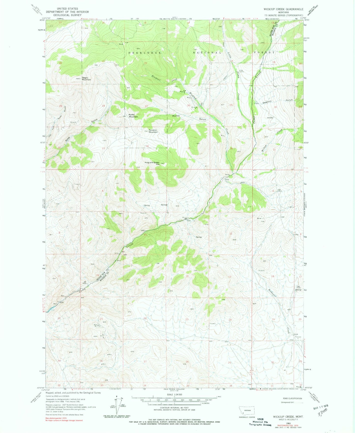 Classic USGS Wickiup Creek Montana 7.5'x7.5' Topo Map Image