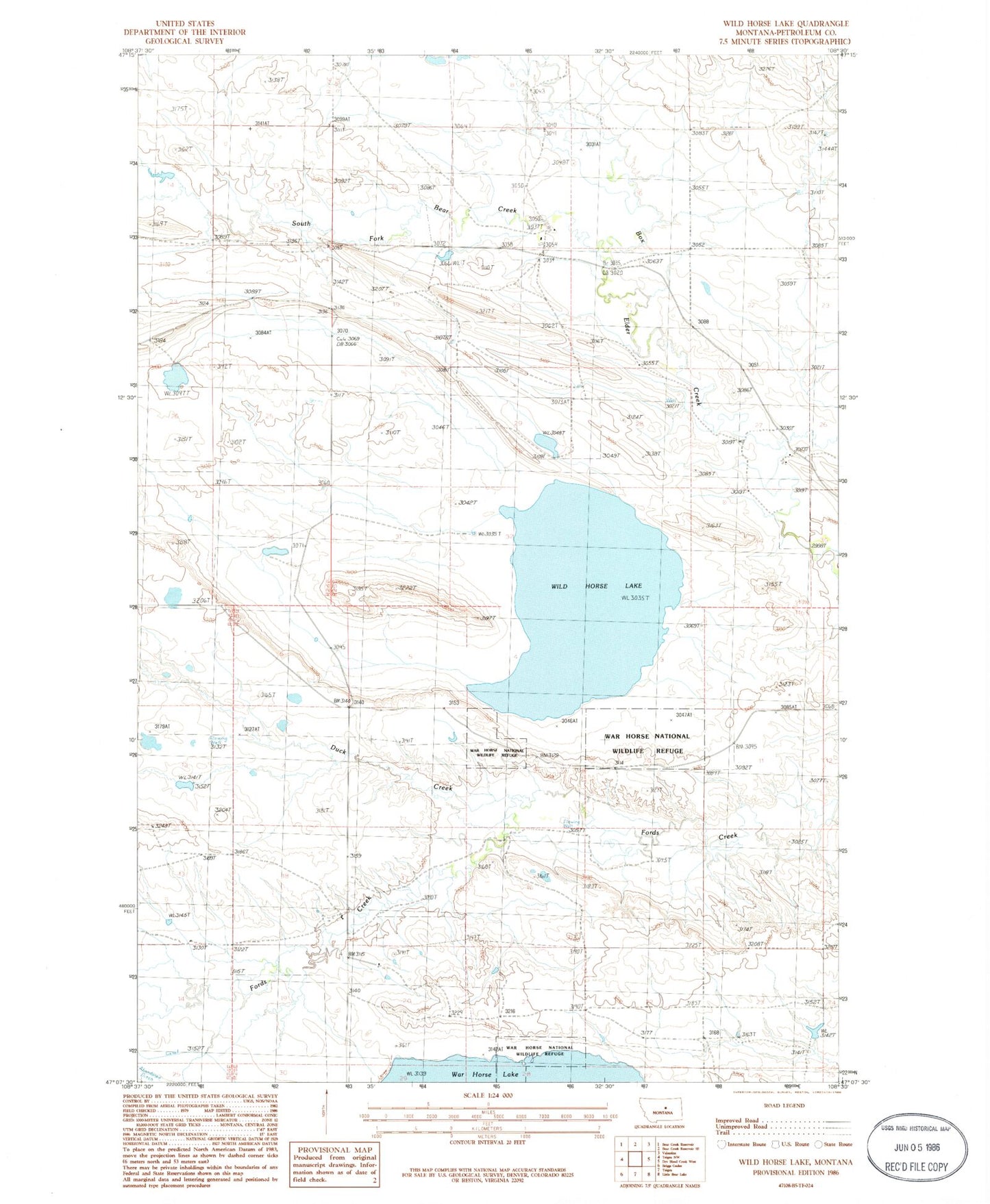 Classic USGS Wild Horse Lake Montana 7.5'x7.5' Topo Map Image