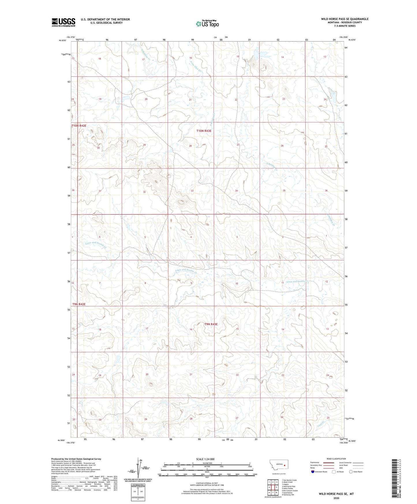 Wild Horse Pass SE Montana US Topo Map Image
