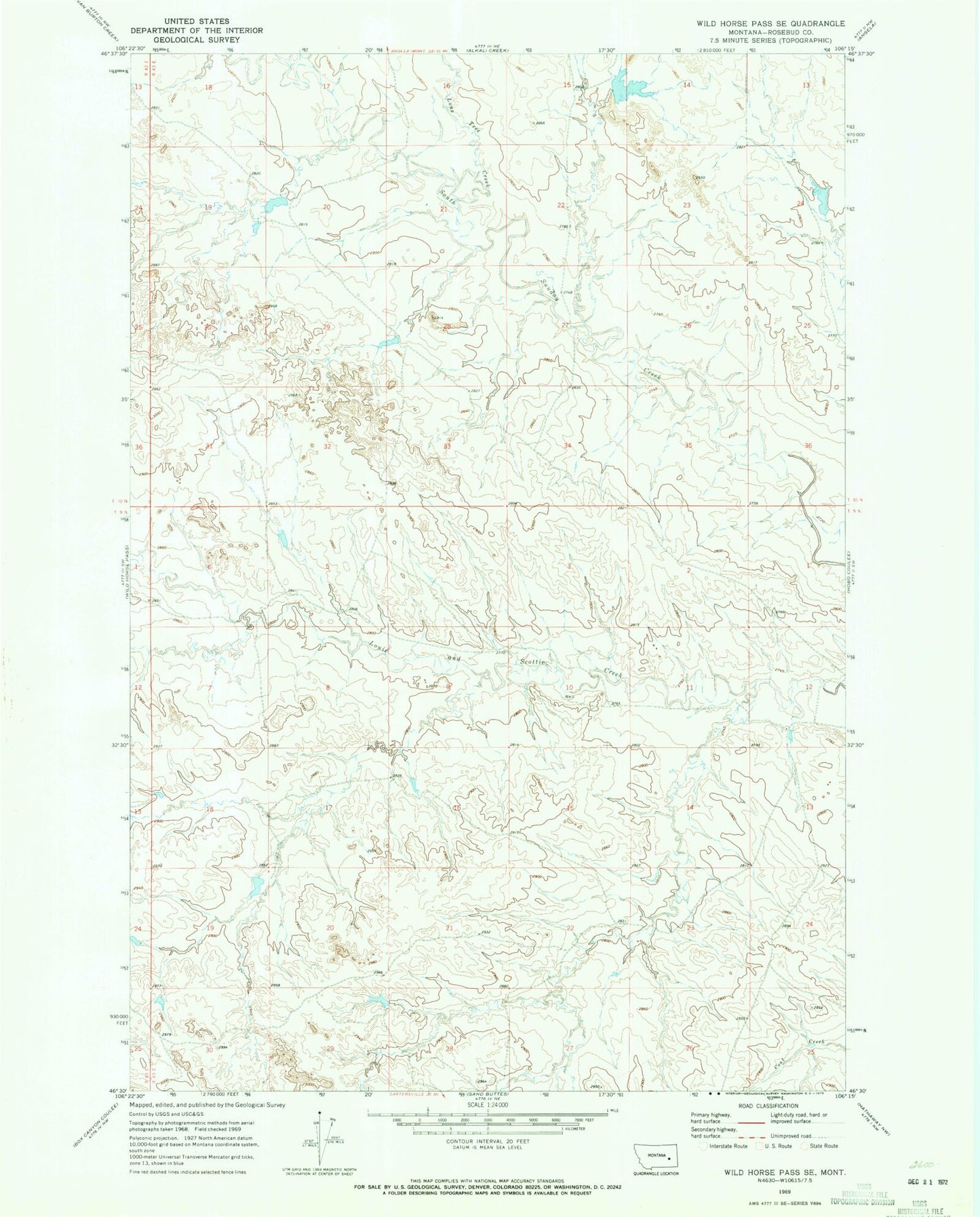 Classic USGS Wild Horse Pass SE Montana 7.5'x7.5' Topo Map Image