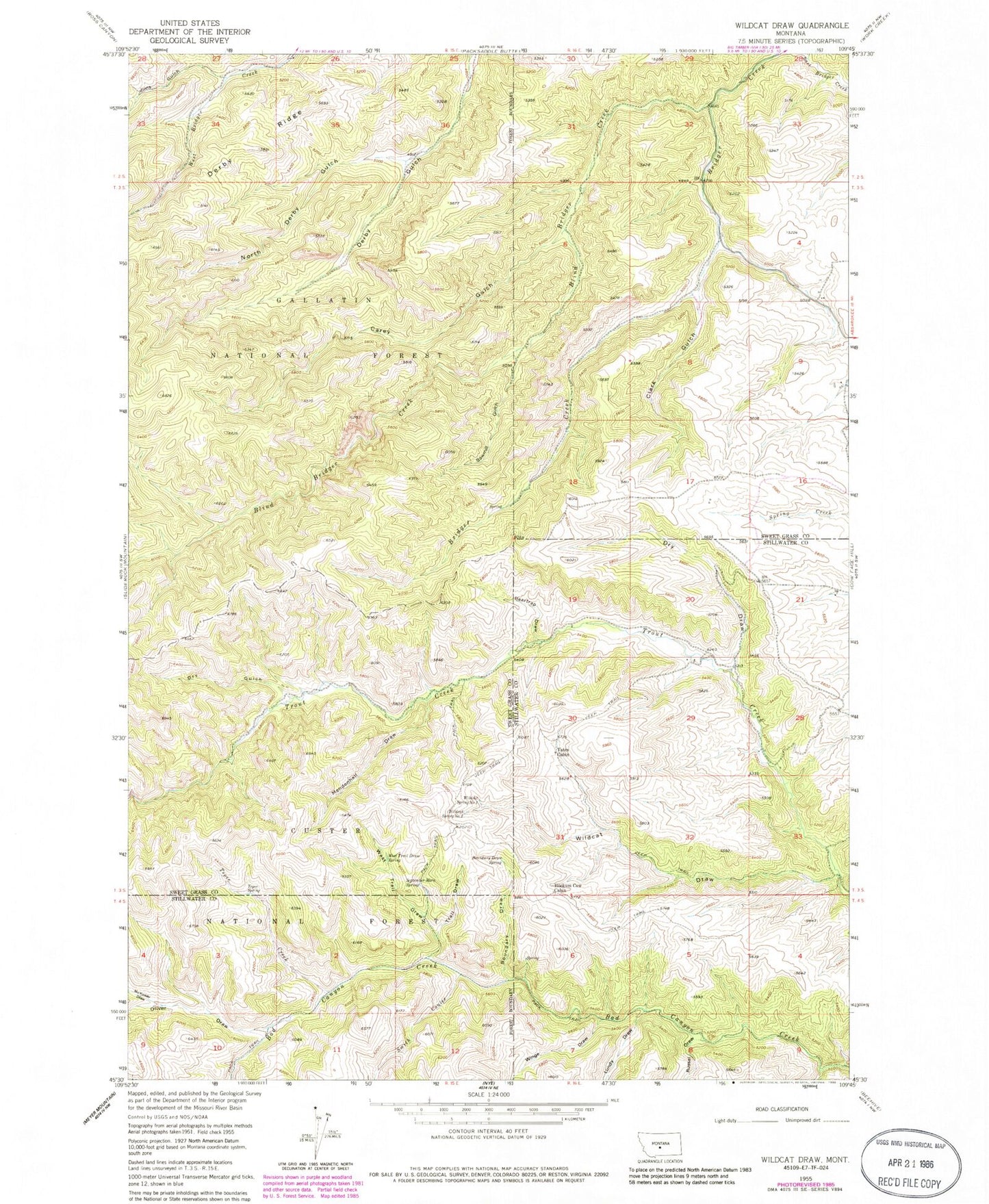 Classic USGS Wildcat Draw Montana 7.5'x7.5' Topo Map Image