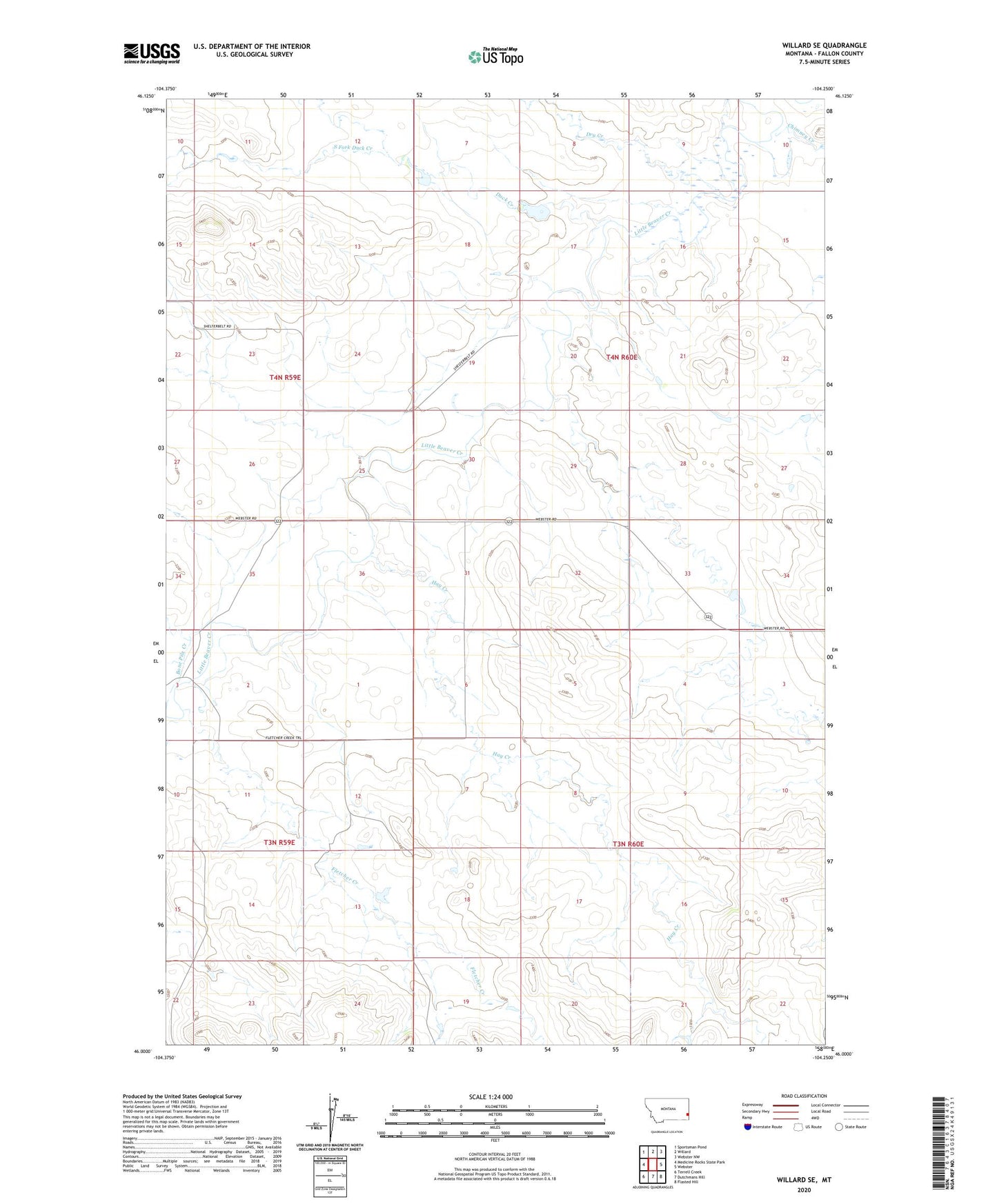 Willard SE Montana US Topo Map Image