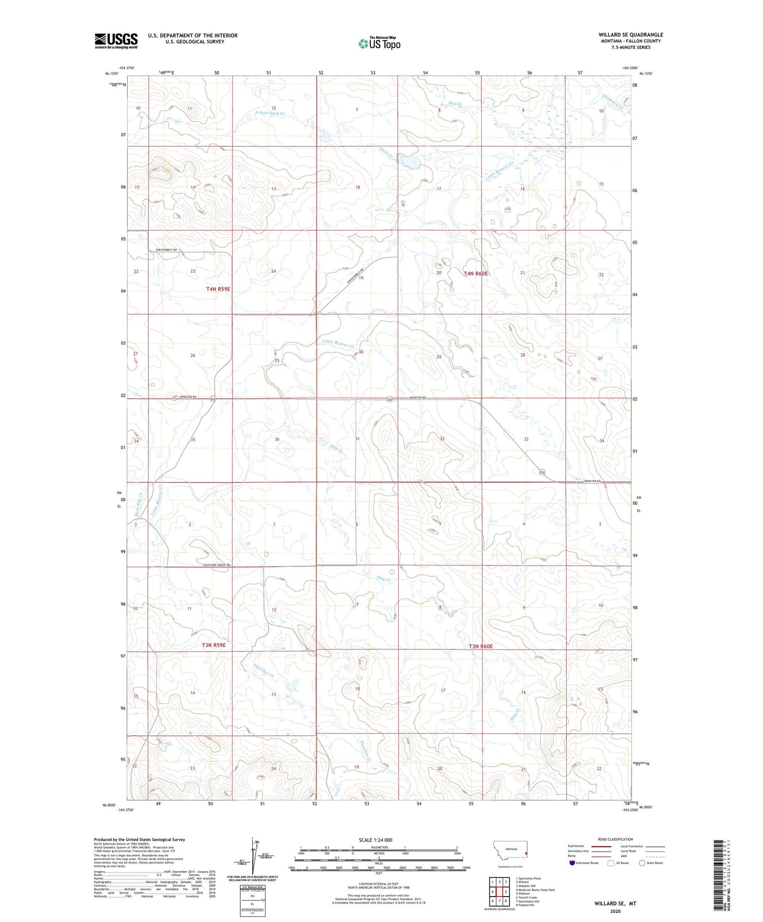 Willard SE Montana US Topo Map Image