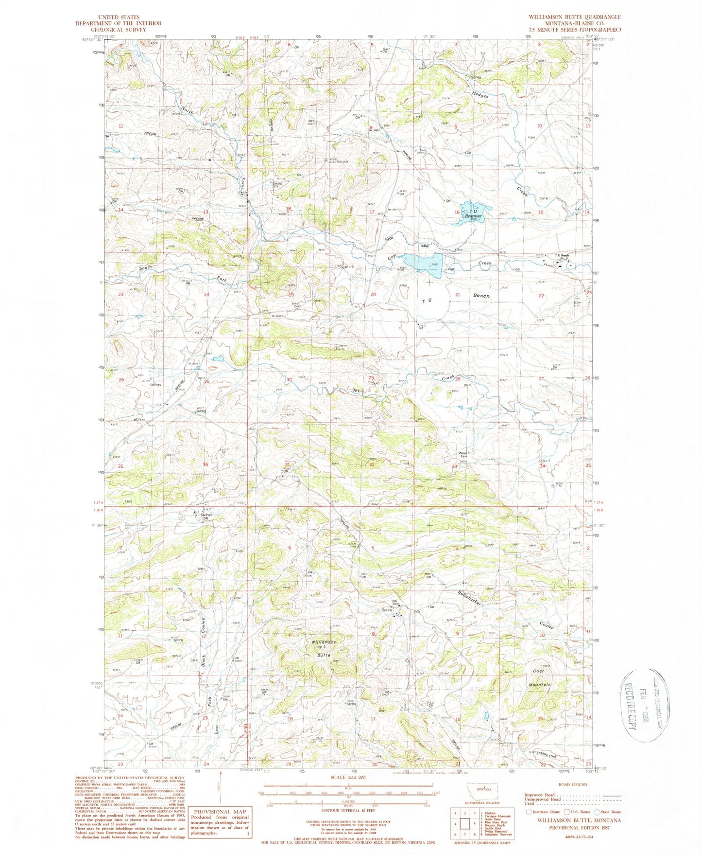 Classic USGS Williamson Butte Montana 7.5'x7.5' Topo Map Image