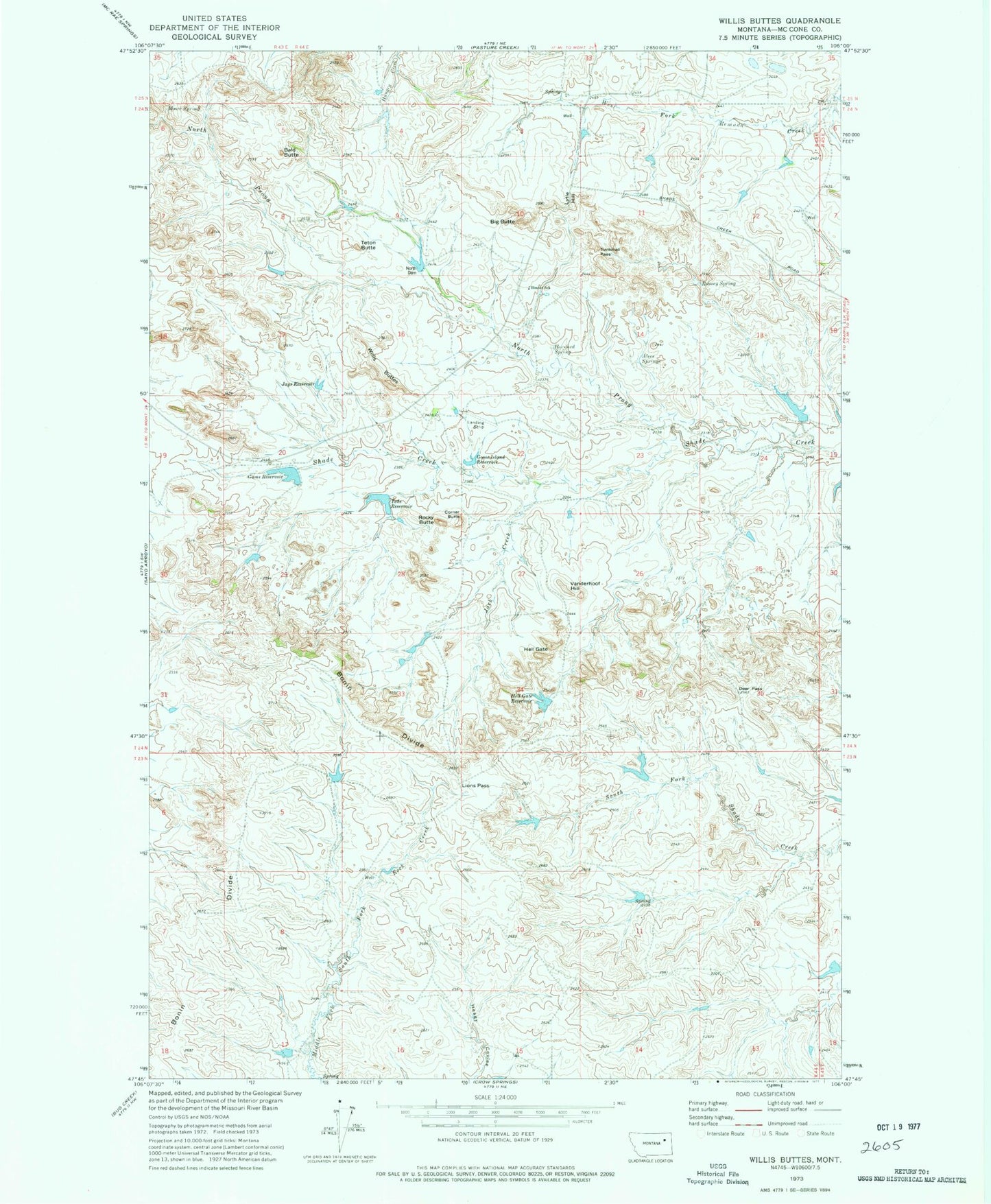 Classic USGS Willis Buttes Montana 7.5'x7.5' Topo Map Image